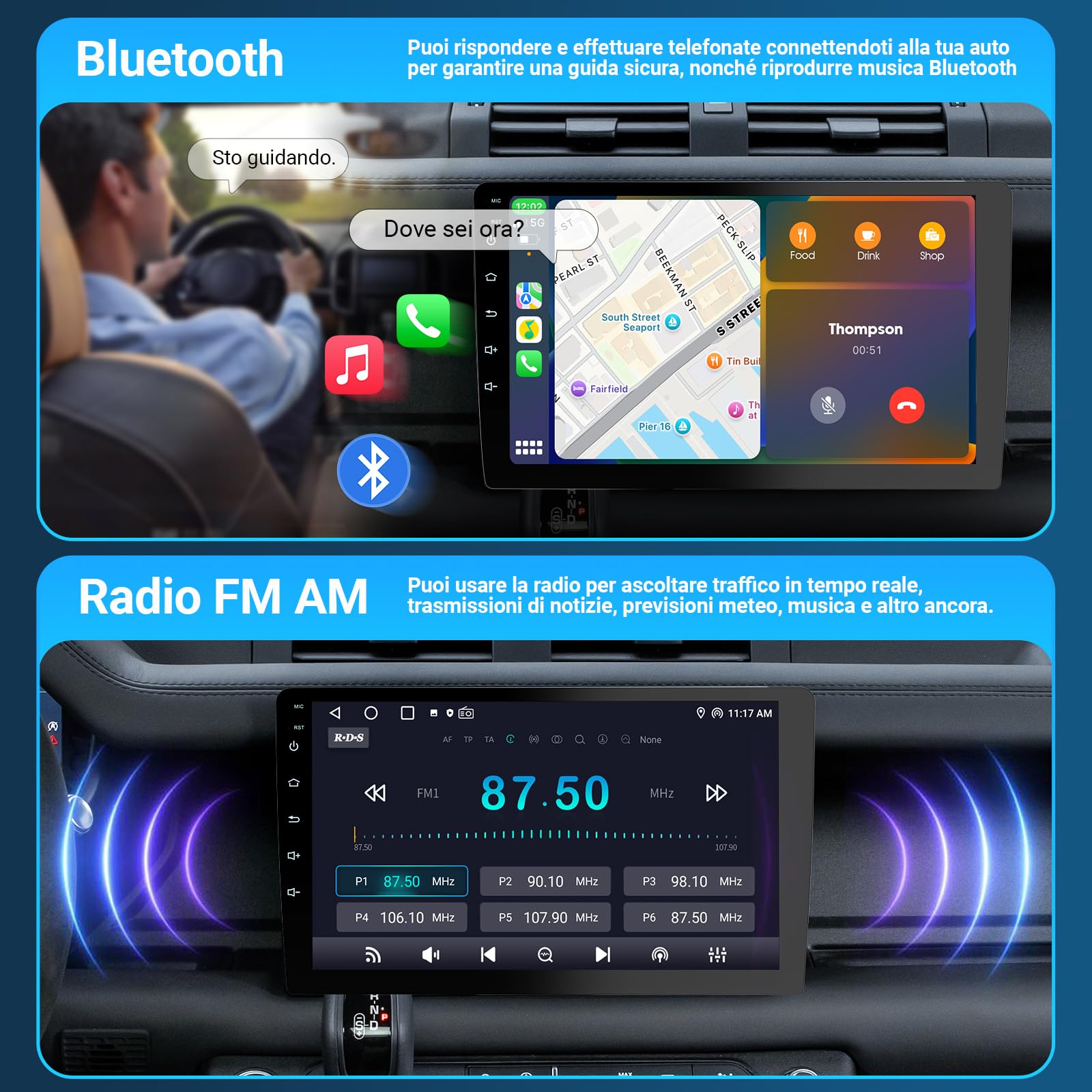 Haudio Autoradio da 9 Pollici, Autoradio 2 DIN con Apple Carplay Wireless & Android Auto, Telecamera Retromarcia HD, Navigazione GPS, Mirror Link, Radio SWC/AM/FM Adatta Maggior Delle Auto 2+64 GB
