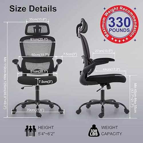 Miniatura 2 de Silla de oficina ergonómica, silla de escritorio de malla para el hogar de 330 libras, sillas de escritorio de oficina con ruedas, cómoda silla de