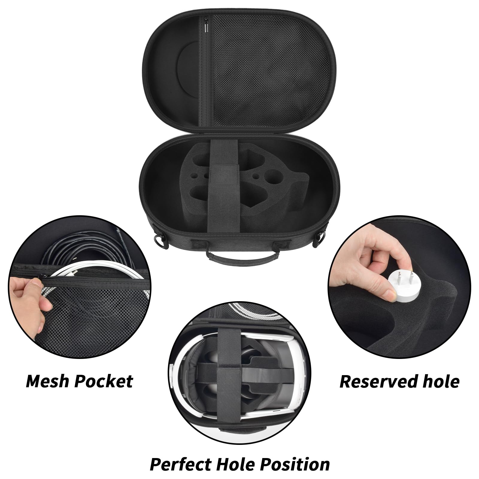 PAIYULE Étui compatible avec Meta Quest 3/pour Oculus Quest 3S Casque de réalité virtuelle Elite Sangle de rangement pour manette tactile, adaptateur d'alimentation, accessoires pour voyage - Gris
