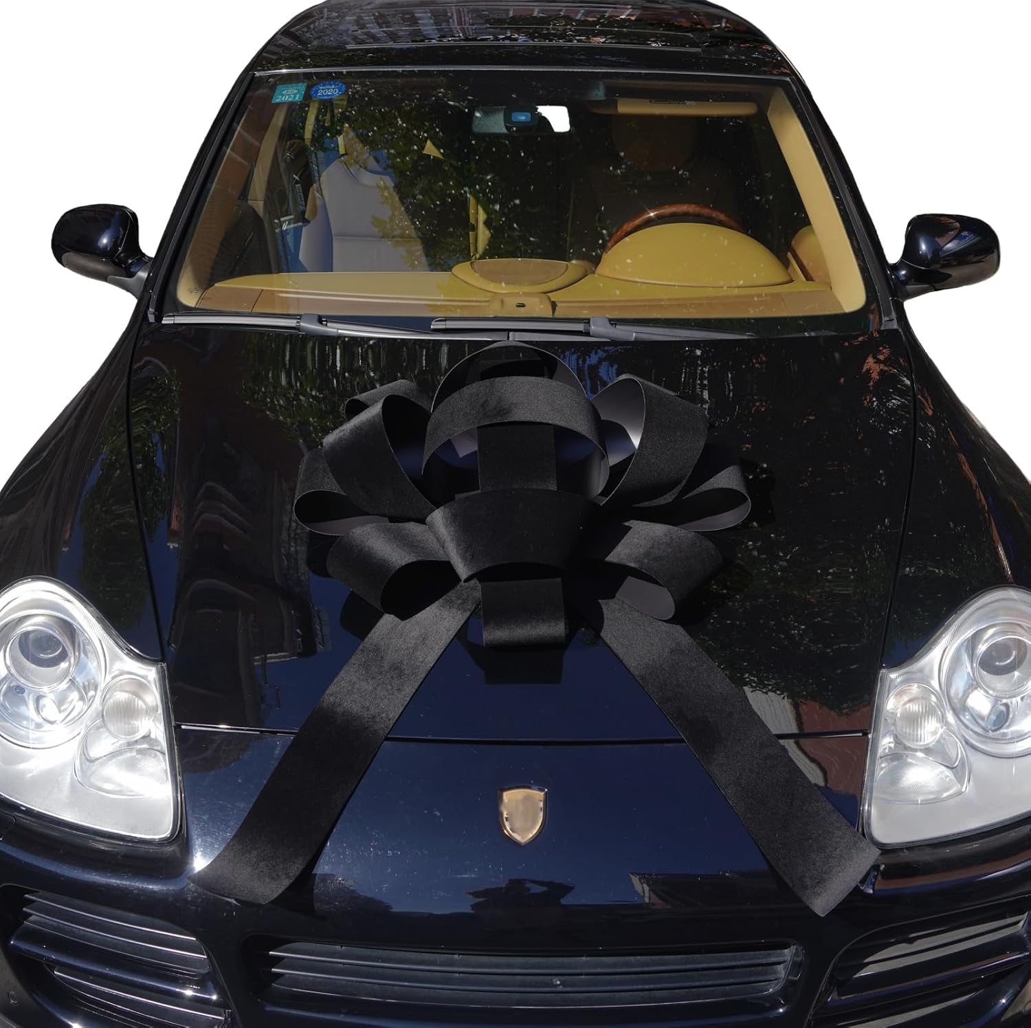 30" Black Giant Car Bow | 30" Black Velvet Car Bow - Big Car Bow with Non Scratch Magnet Base, Weather Resistant and Waterproof Vinyl Magnetic Car Bow (1 Pack)