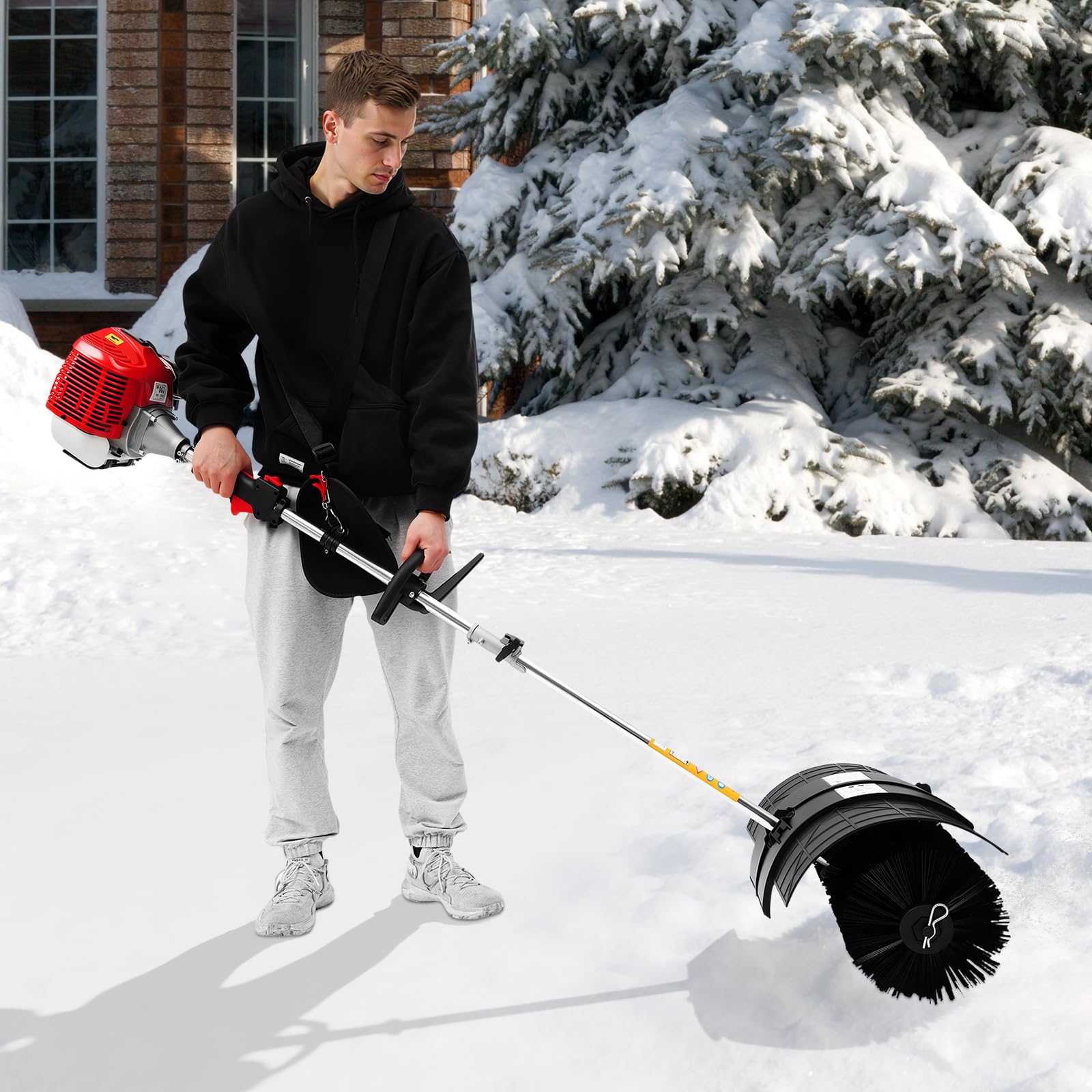 52ccm Kehrmaschine Benzin Schneefräse Motorbesen Kehrbesen Benzin Upgrade Schneefräse Handkehrmaschine mit Schutzbrille und Schultergurt, 1,7 kW, 5500–8500 U/min | EU Stock
