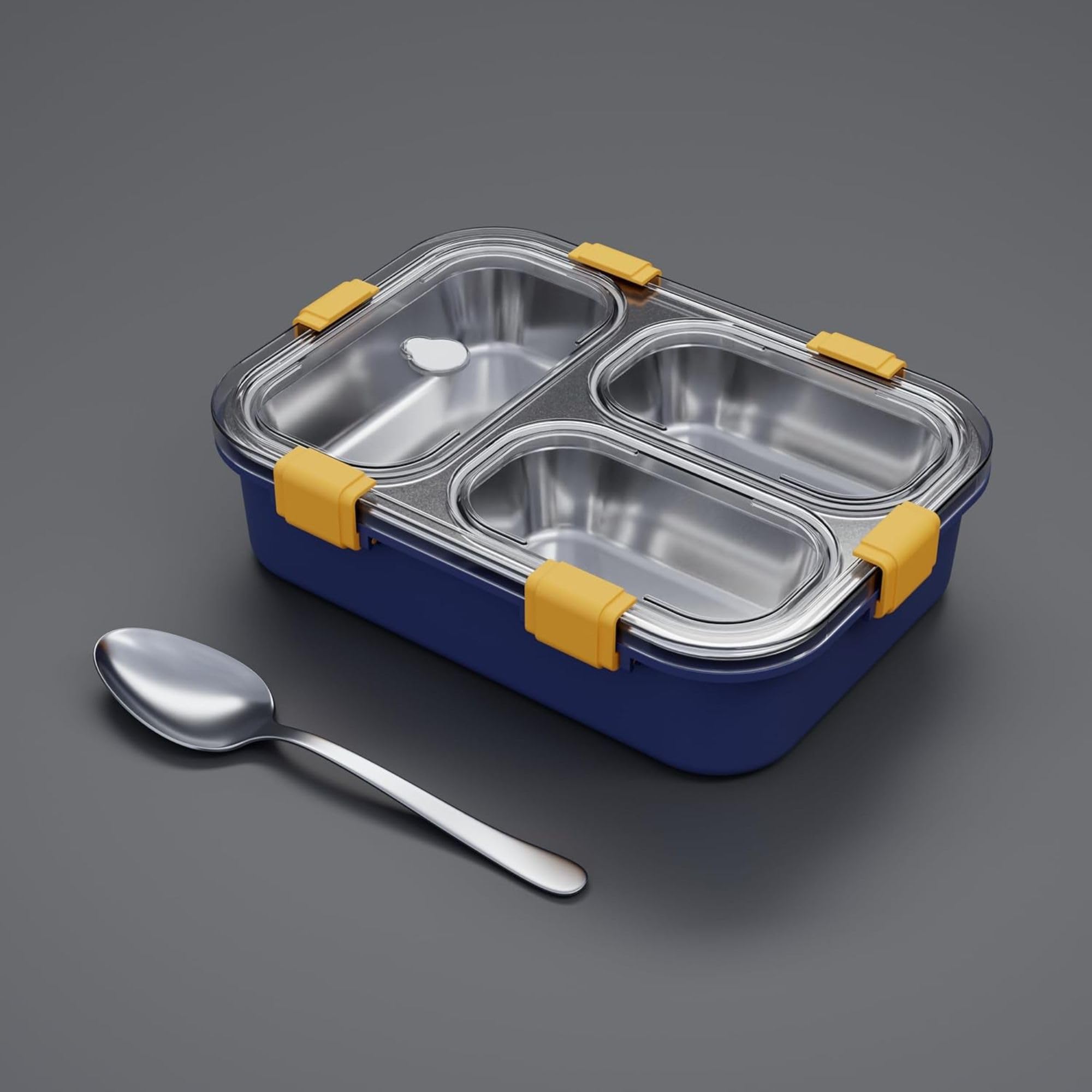 Customized Name Engraved Stainless Steel Lunch Box 3 Partition Stainless Steel Tiffin with Clip Lock | Premium Bento Box for Kids & Adults for Office, School & Travel