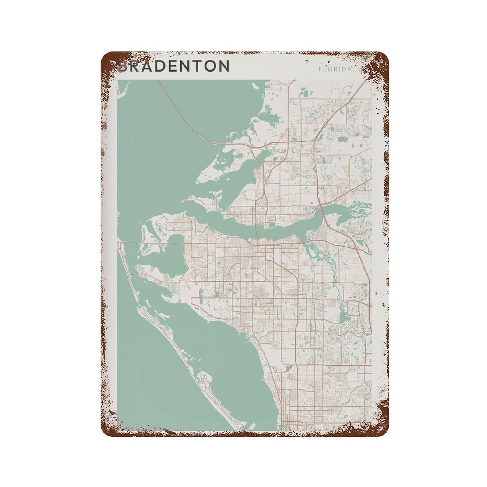 xiaoxiaoshen Bradenton Map Florida Travel Gift Scandi (2) Wall Decor Art Metal Tin Poster Modern Home Decor Art Home Bar Shop Decorations Vintage Sign 40x30cm
