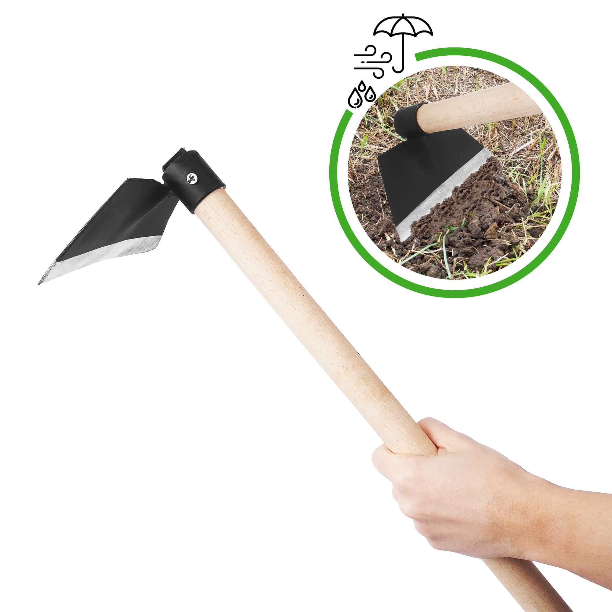 Gartenhacke mit Zinken – Rechteckige, geschmiedete Hacke (schwarz) mit 110 cm Holzstiel (Gesamtlänge 115 cm) – Für Erde lockern, lüften & Unkraut entfernen