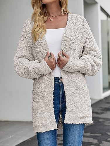 Miniatura 4 de MEROKEETY - Cárdigan de invierno mullido para mujer, tejido tipo palomitas de maíz, con mangas murciélago, estilo talla extra, tipo sherpa