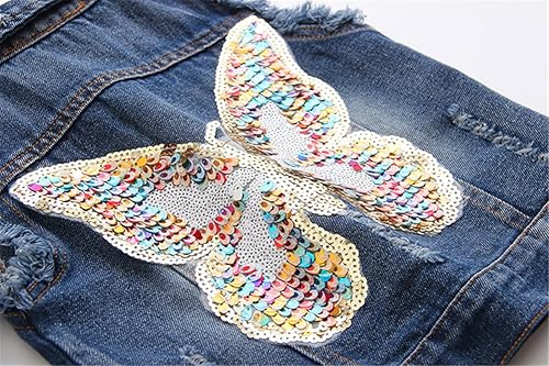 Miniatura 3 de Mud Kingdom Chaleco de mezclilla para niñas pequeñas, con botones, sin mangas, con solapa, retro, rasgado