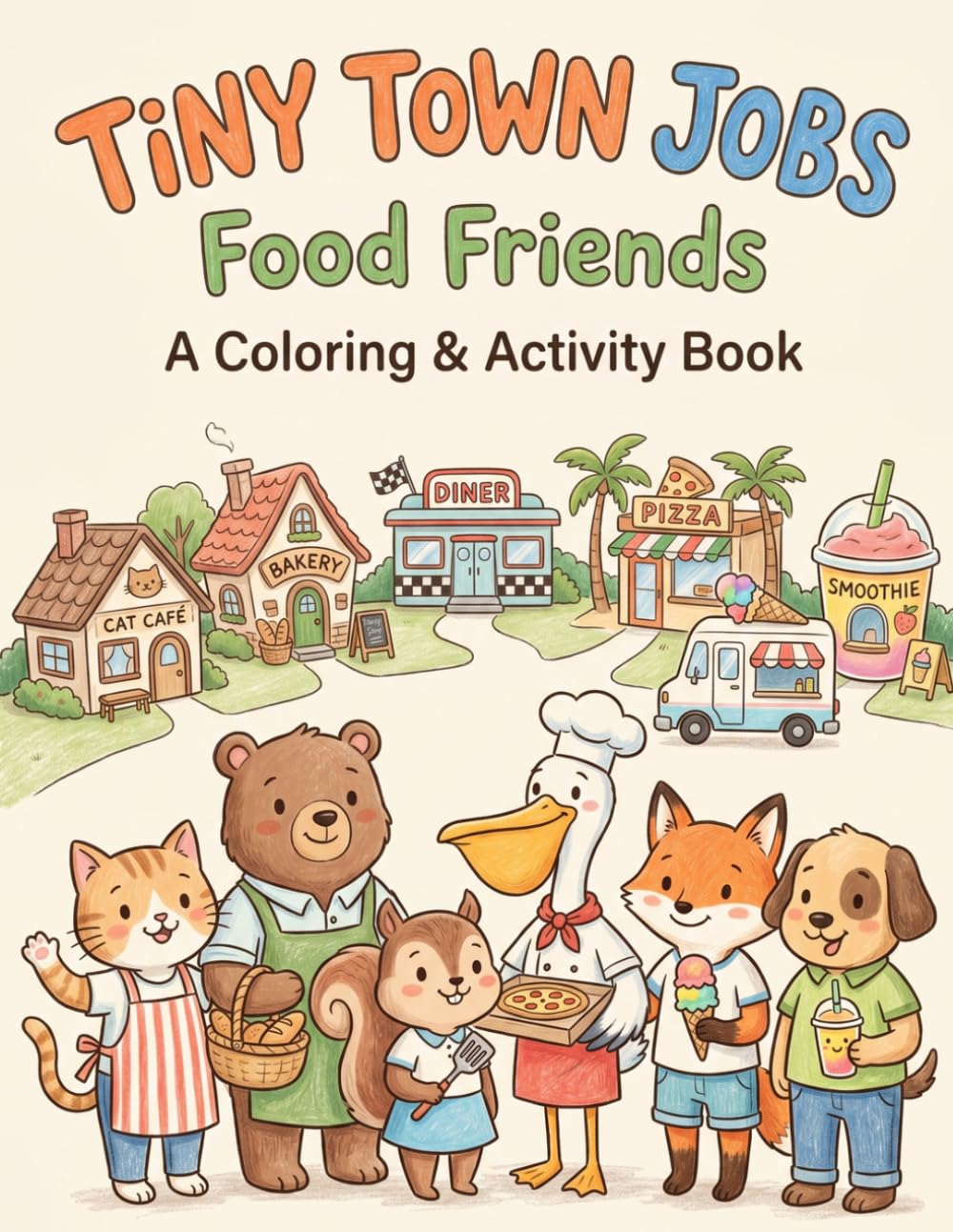 Tiny Town Food Jobs - A Coloring & Activity Book: A Relaxing Coloring & Activity Book for Kids Featuring Mazes, Tracing, Counting, Matching, and Fun Food Jobs (Tiny Town Tales)