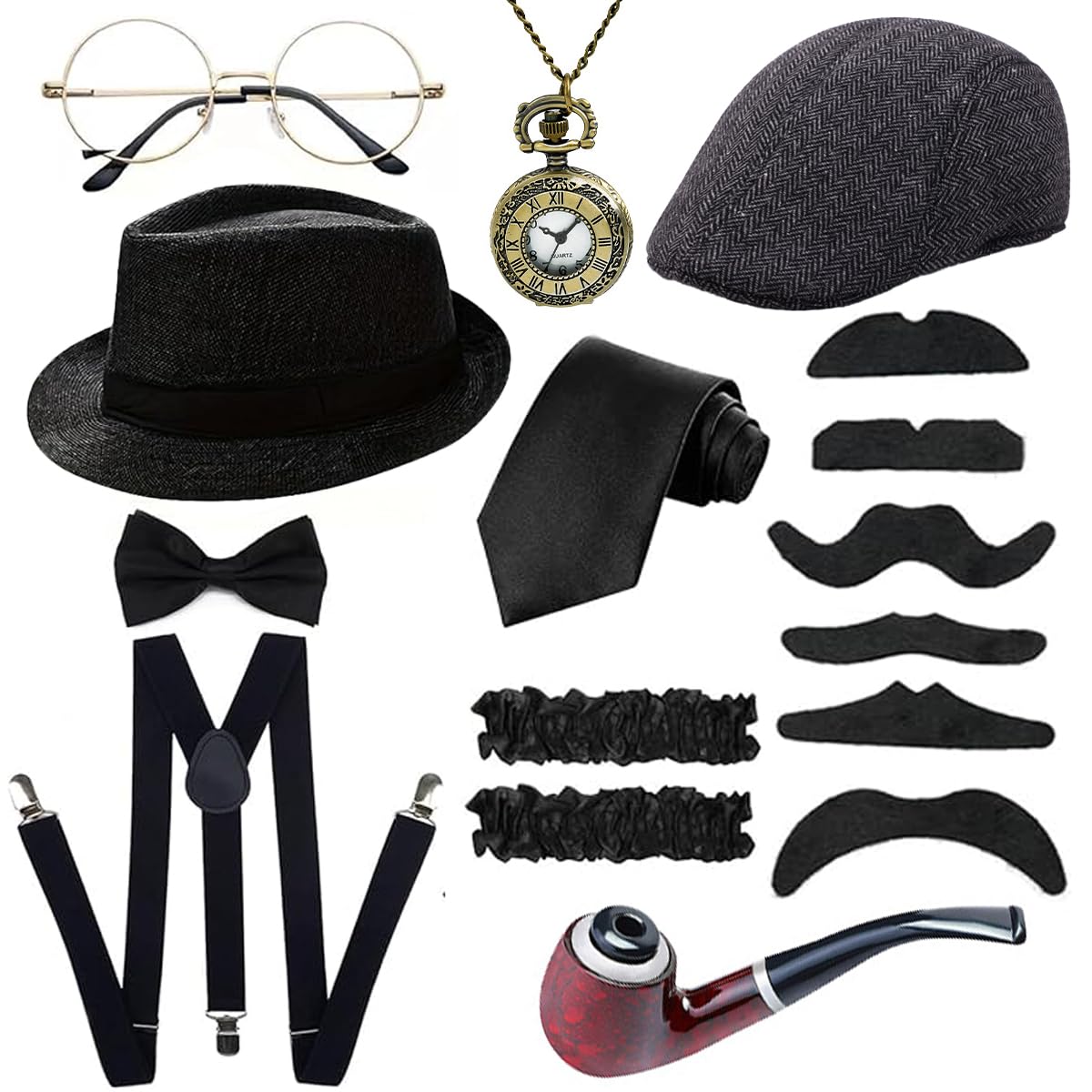 1920s Mens Costume Accessories Outfit Set Gangster Roaring 20s Costumes for Gatsby Party