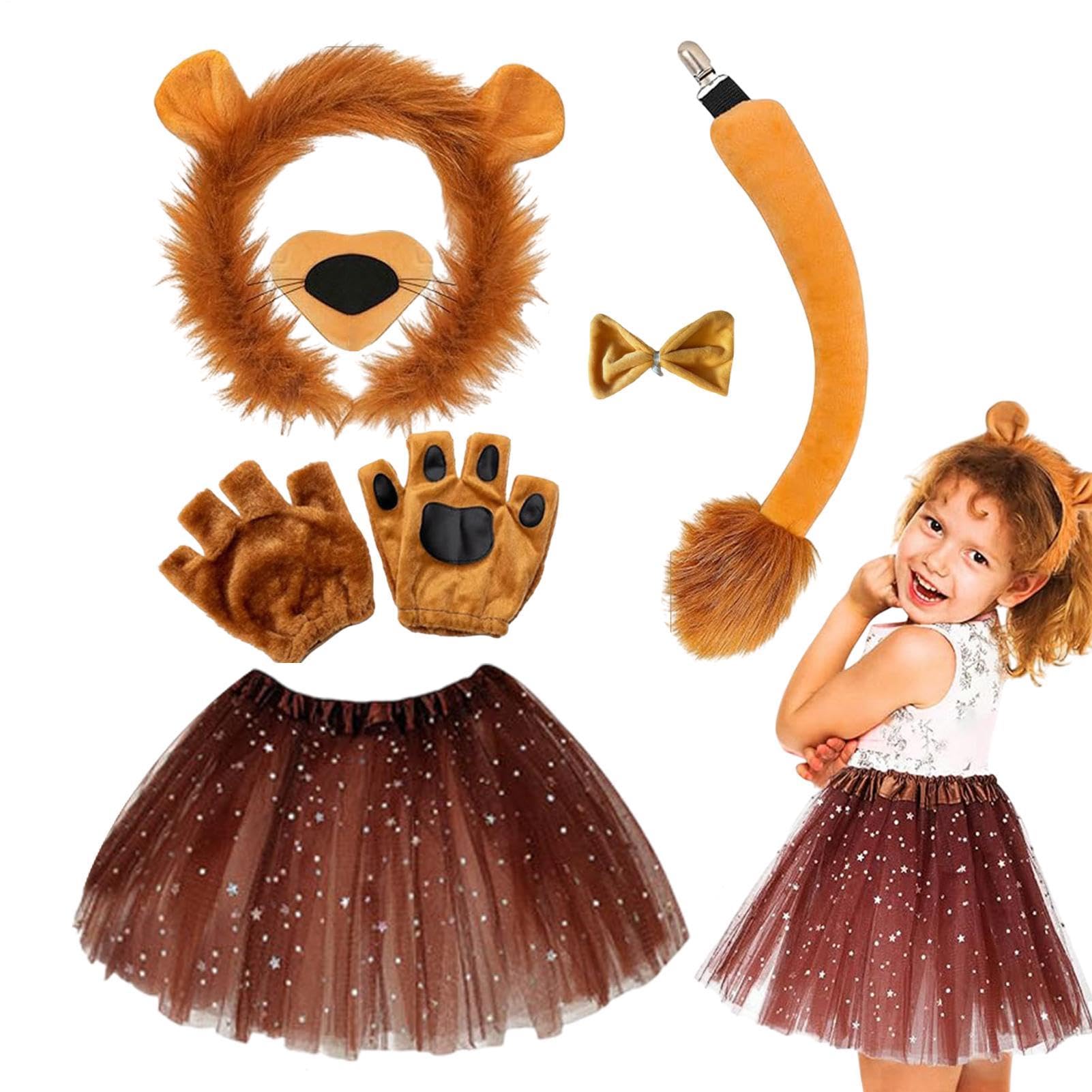 Zhliuqo 6pcs Lion Costume Set - Animal Lion Cosplay Costume Accessories Set, Animal FancyCostume Kit, Animals Cosplay For Boys And Girls, Pretend Play Fancy Dress For Halloween Birthday Carnival