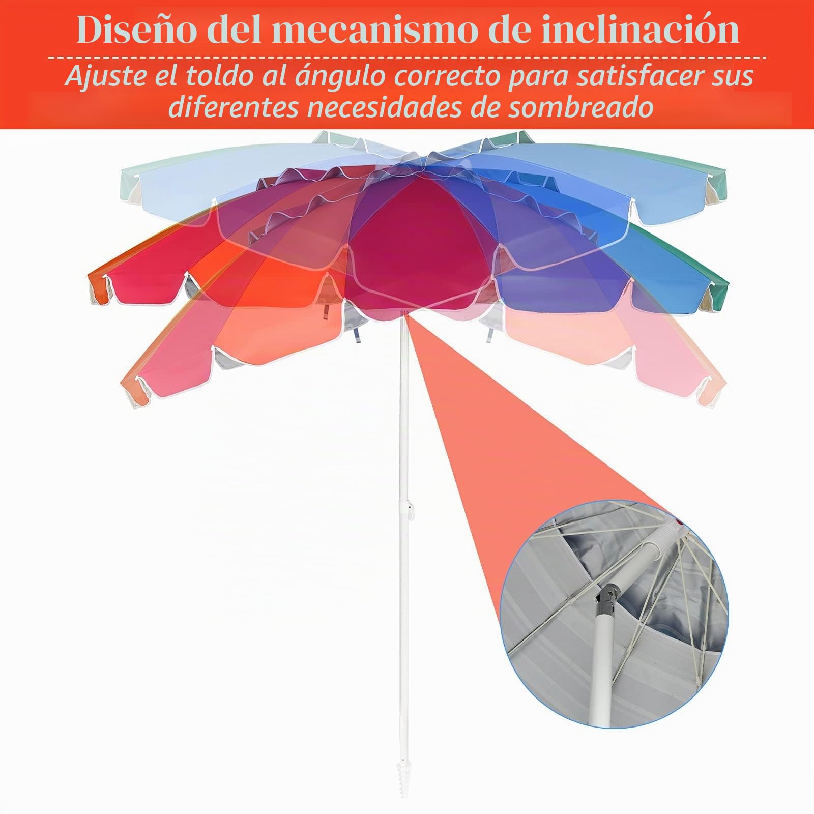 GOPLUS Sombrilla Playa Grande con 16 Varillas(Arcoíris, φ245 cm) | Parasol Terraza Exterior con Protección UV, Ventilación, Antiviento, UPF50, Sombrilla Inclinable para Piscina