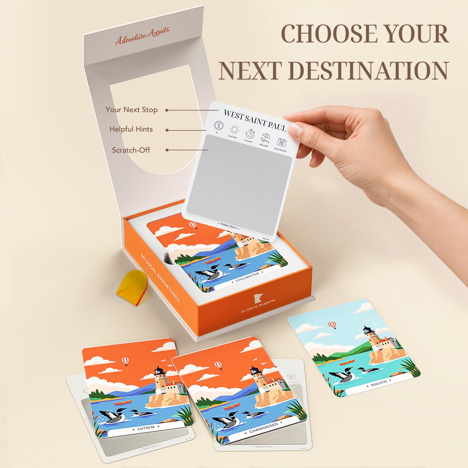 Minnesota Adventure Bucket List Cards, 50 carte da grattare per Stato | Gemme nascoste locali uniche, 2026 Schede elenco secchio fuori dal ritmo, Regali del Minnesota per coppie e famiglie