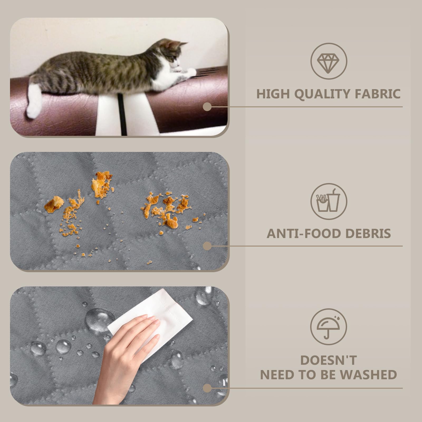 Lydevo Copridivano Impermeabile Copridivano 1 Posto con Braccioli per Animali Salvadivano Antigraffio Copridivano Trapuntato per Gatto Cani,Grigio chiaro