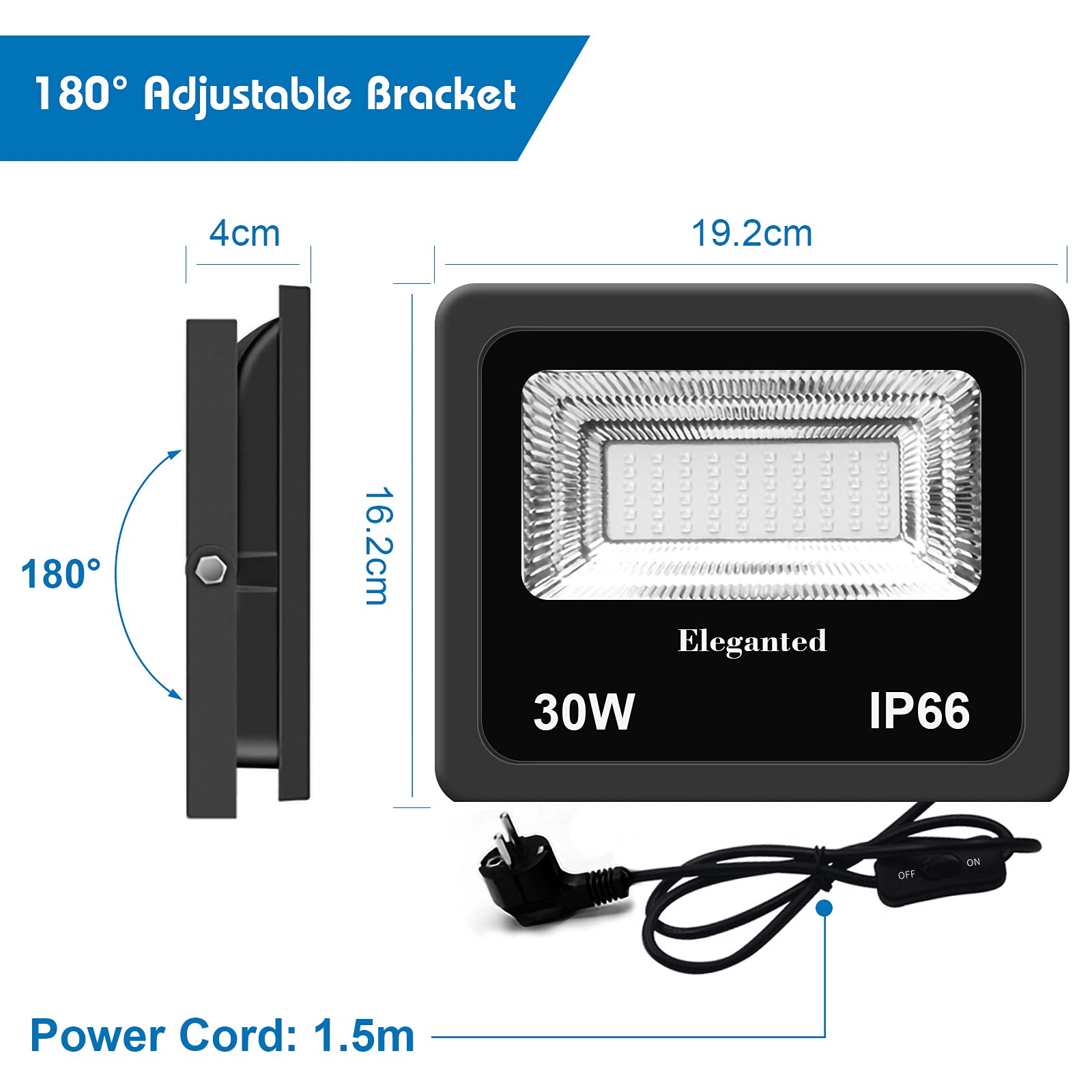 Eleganted 30W LED Luz Negra,395-400nm Foco UV, IP66 Impermeable Foco Fluorescente Exterior, Luz Ultravioleta para Bar, Discoteca, Fiesta, Pinta Corporal, Halloween