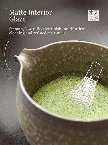 Vista 2 de Juego de 6 batidores japoneses de matcha, juego de matcha incluye cuenco de cerámica de 20 onzas (Chawan), batidor y soporte de bambú, cuchara