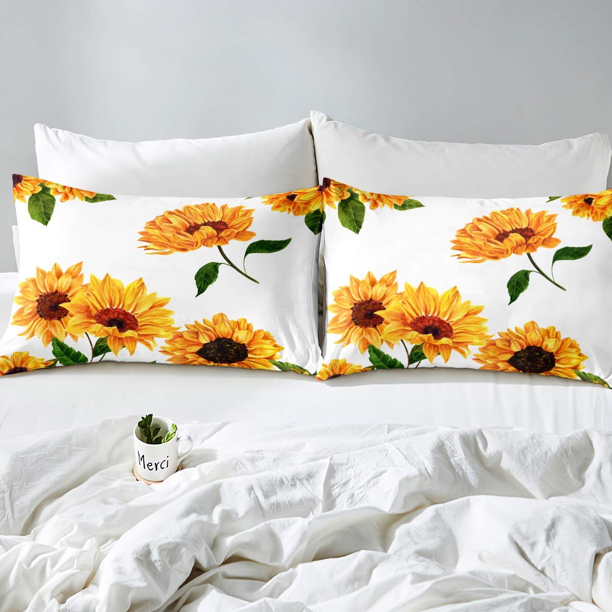 Completo Lenzuola Singolo Cotone 100% | Stampa Girasoli | 3 Pezzi Con Angoli