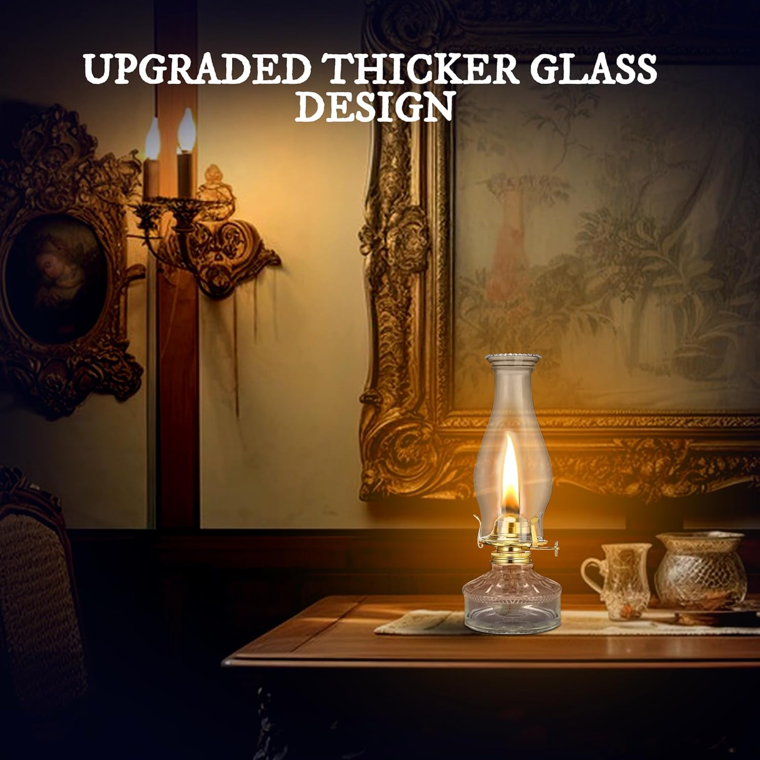 WEERSHUN 2 Pieces Oil Lamps for Indoor Use Hurricane Lamp Kerosene Lantern Vintage Emergency Large Decorative Classic with Adjustable Fire Wick for Home Indoor Use