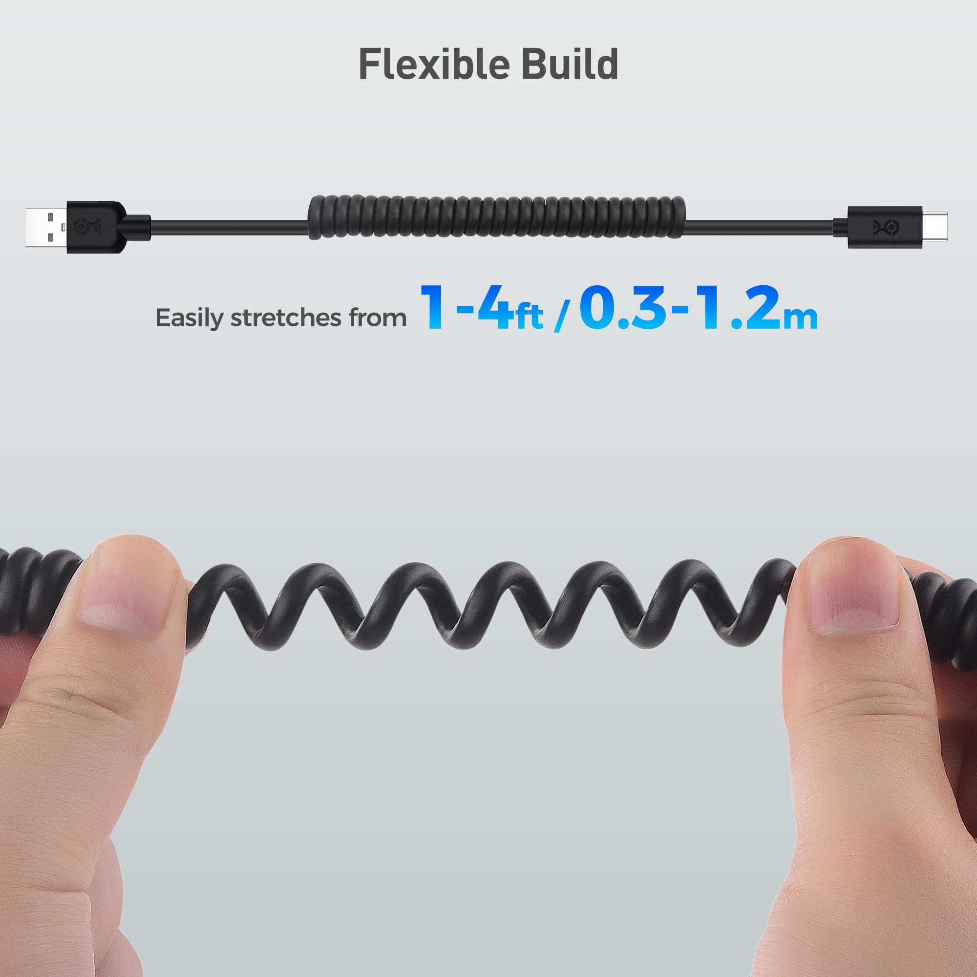 Cable Matters Spiralny Kabel USB-A do USB-C 15 W, 0,3–1,2 m | Obsługuje Apple CarPlay i Android Auto, do iPhone 17/16, Galaxy S23 i iPada