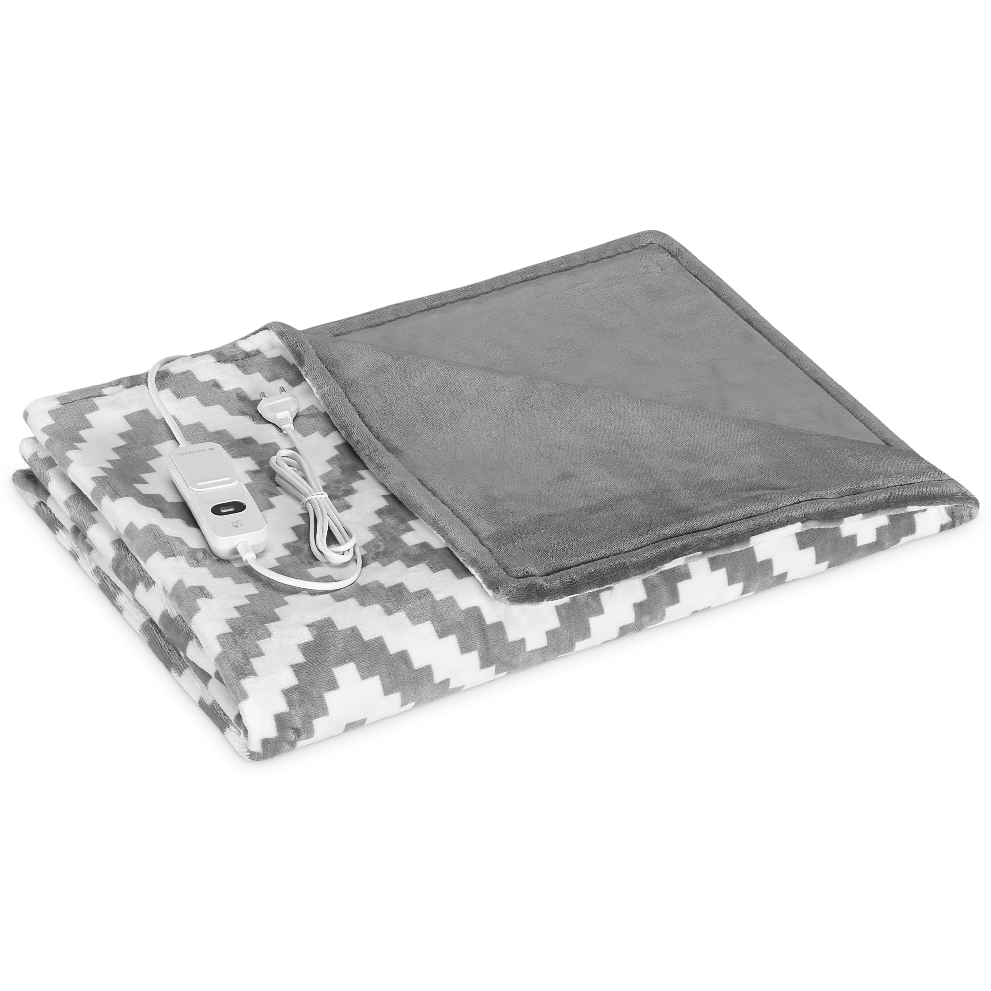 Navaris Manta eléctrica con termostato - Colcha XXL Lavable 180 x 130 CM - Manta térmica con regulador de Temperatura 3 Niveles - Gris y Blanco con Rombos
