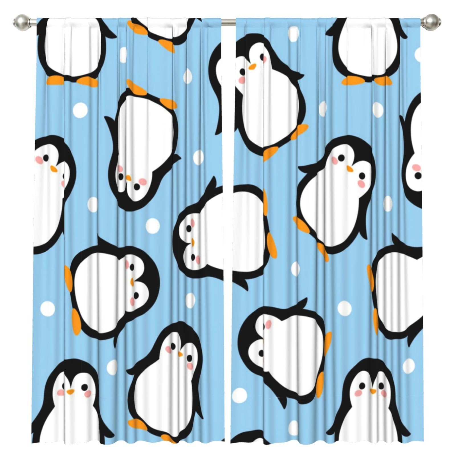 InOmak Penguin Fluffy Winter Fluffy, 2 Panels Window Curtains 52 x 84 Inch Blackout Curtains for Living Room Bedroom