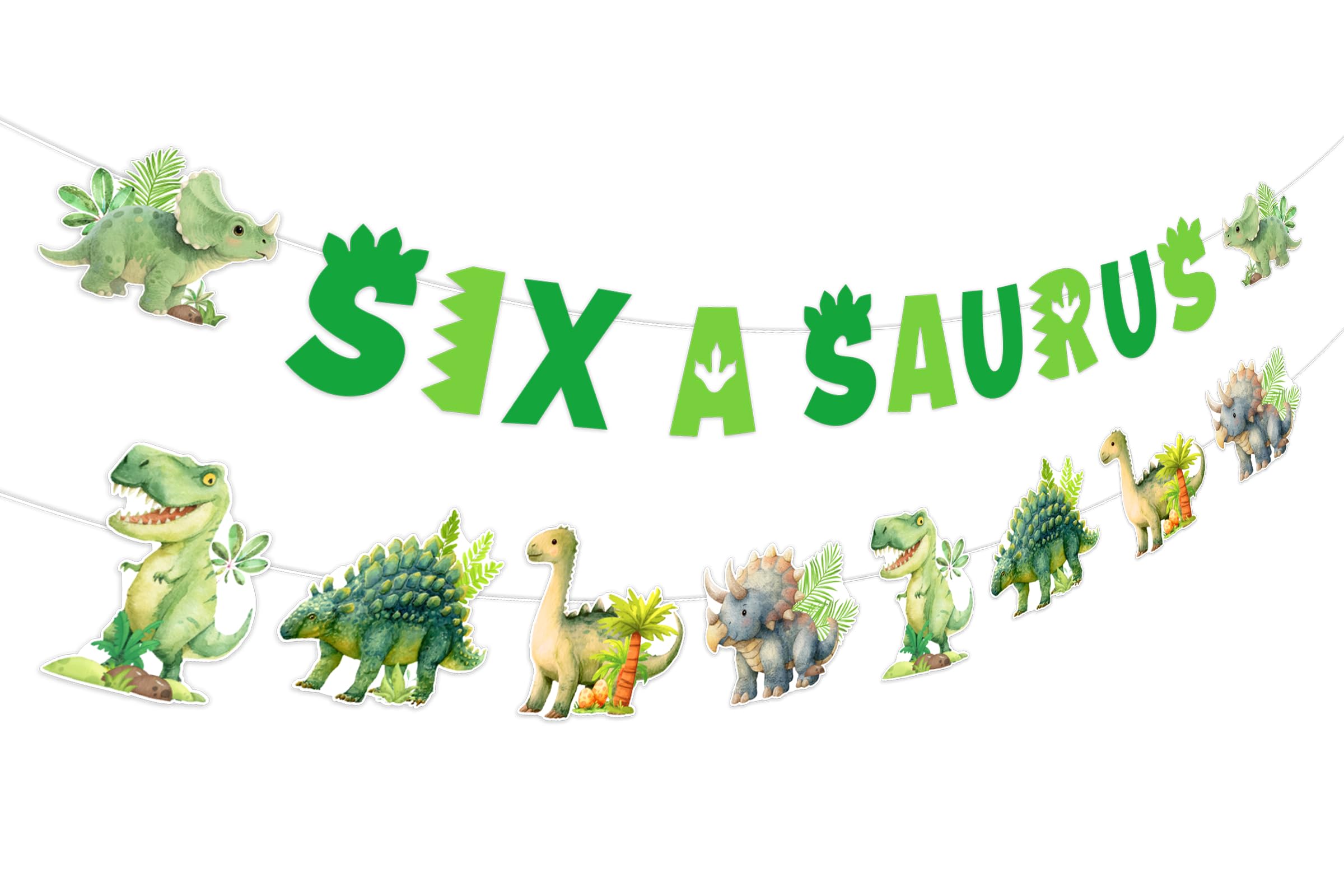 Jollyboom Dinosaur 6th Birthday Decorations, Six a Saurus Birthday Decorations Banner Garland for Dinosaur Jungle 6 Year Old Boy Girl Party
