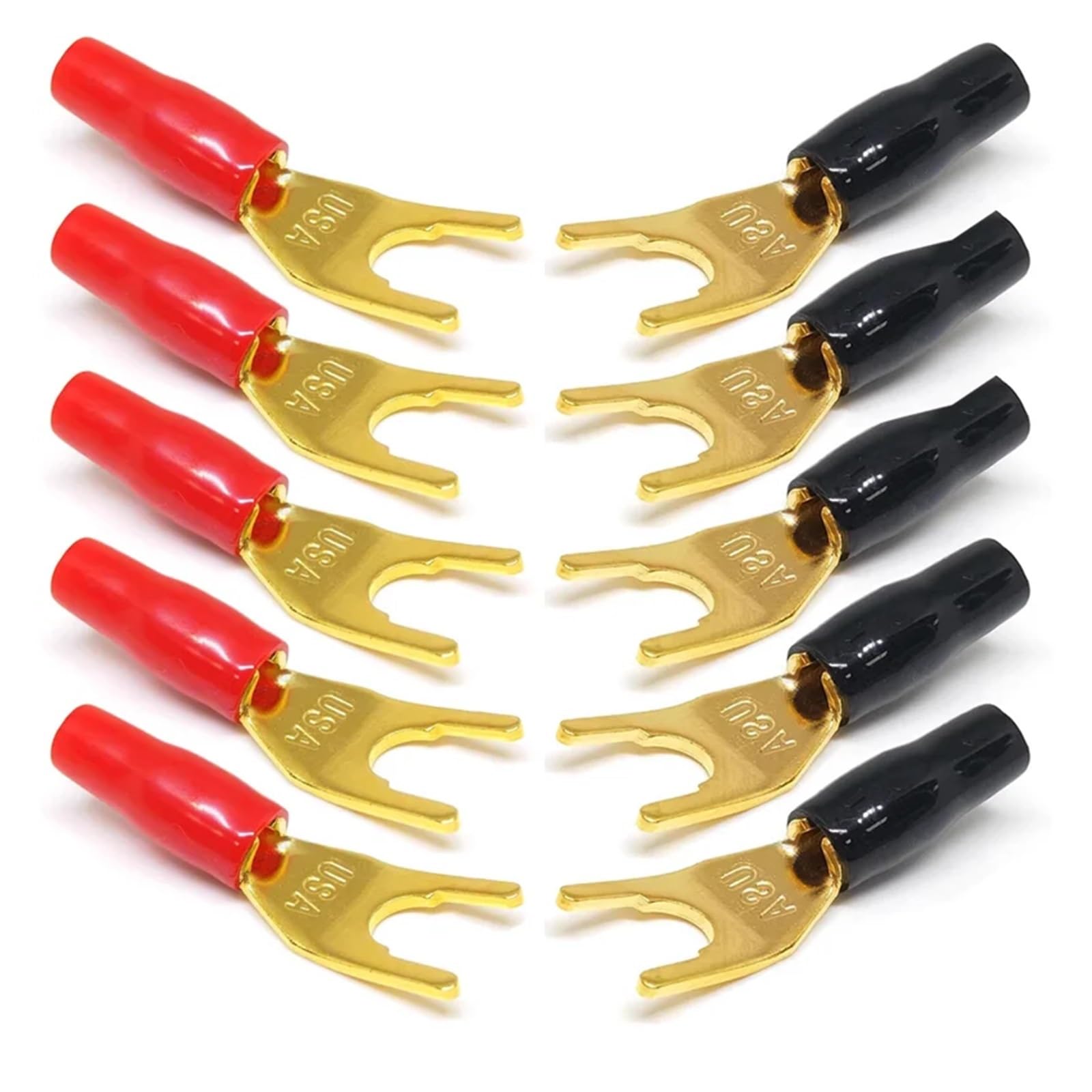 Lot de 4 fiches bananes en forme de Y en forme de U plaqué or pour câble de haut-parleur sans soudure HCHDTDT (10 pièces)