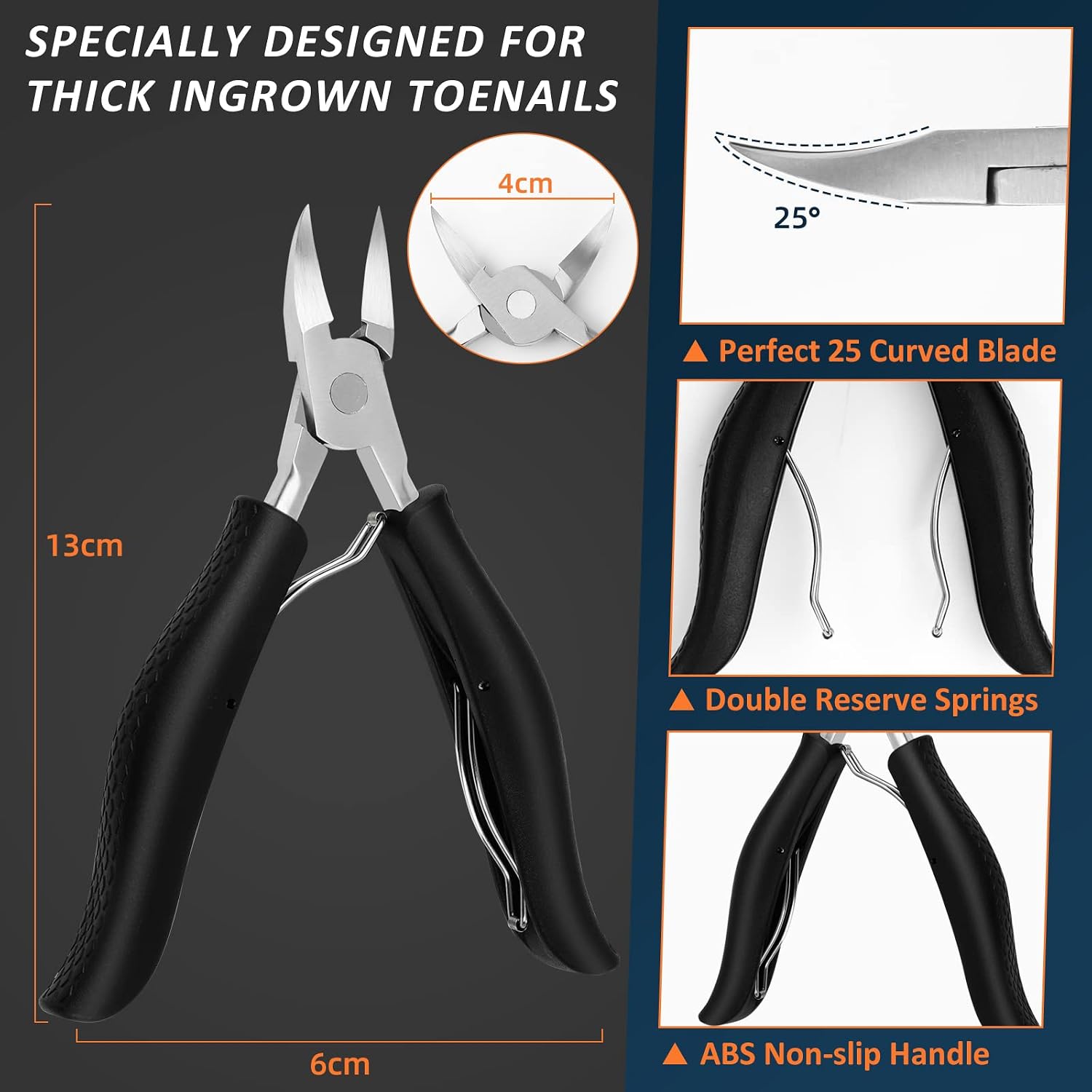 Toenail Clippers for Thick and Ingrown Nails Black Nail Clipper Kit and Professional Podiatrist Toenail Clippers Heavy Duty Nail Scissors Toenail Treatment Tools Kit for Men Women Elderly - Image 3