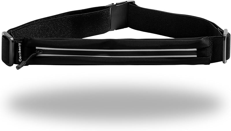 Cinturón delgado para correr - Funda impermeable para teléfono con un solo bolsillo | bolsillo ampliable; Cremalleras reflectantes; Tecnología de reducción de rebotes; cintura elástica ajustable; Para teléfonos y llaves