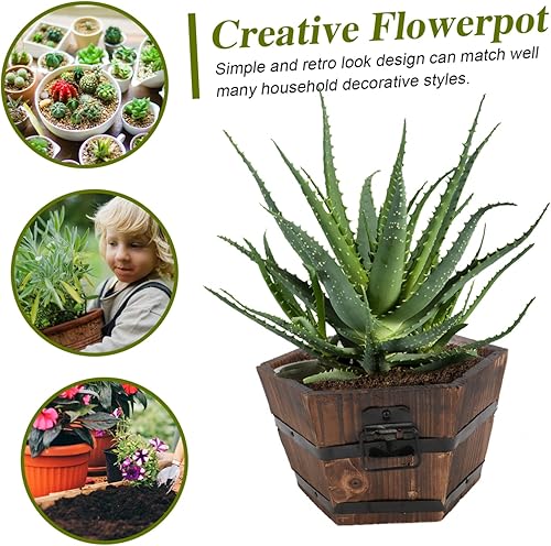 Miniatura 3 de Yardwe Jardinera de madera de madera, 1 unidad, maceta de madera maciza, maceta de madera para vivero