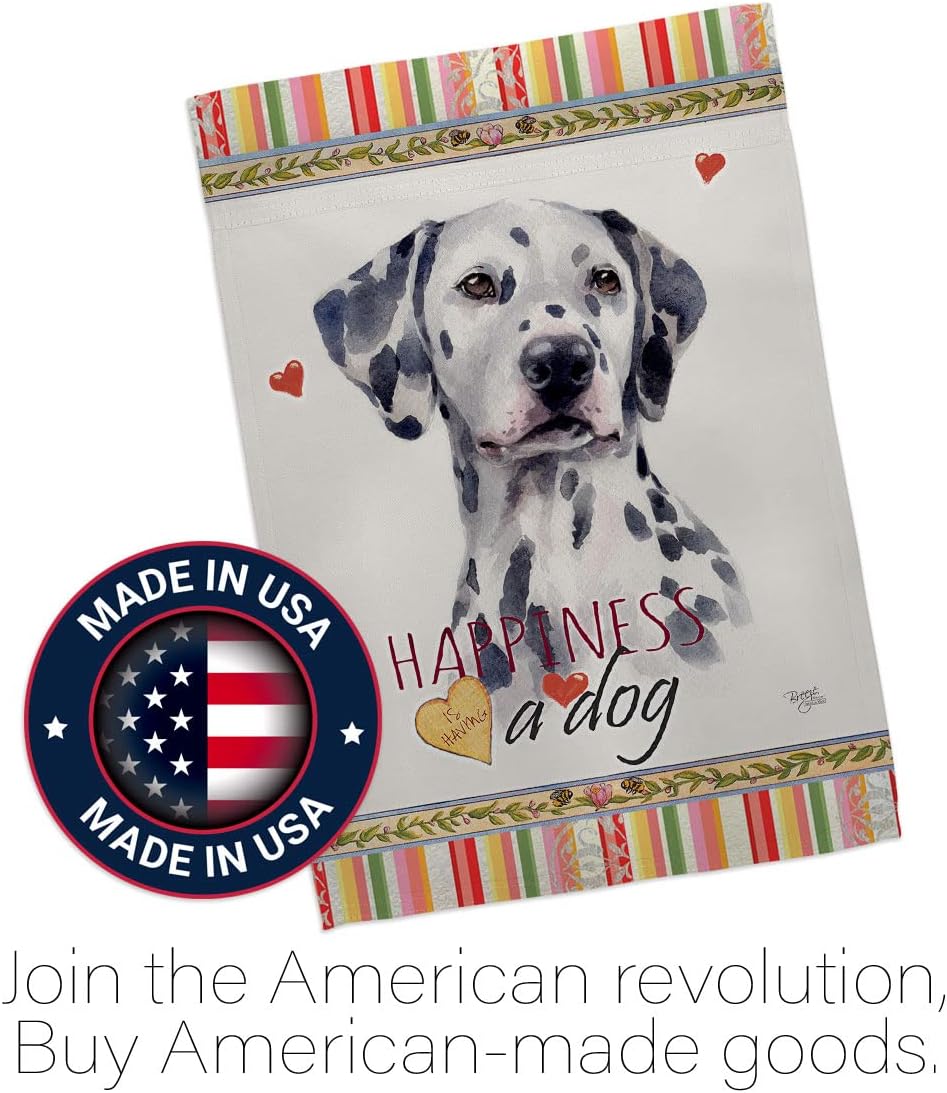 Breeze Decor Dalmatian Happiness House Flag 2 pcs Pack Dog Puppy Spoiled Paw Canine Fur Pet Nature Farm Animal Creature Decoration Banner Small Garden Yard Gift Double-Sided, Made in USA