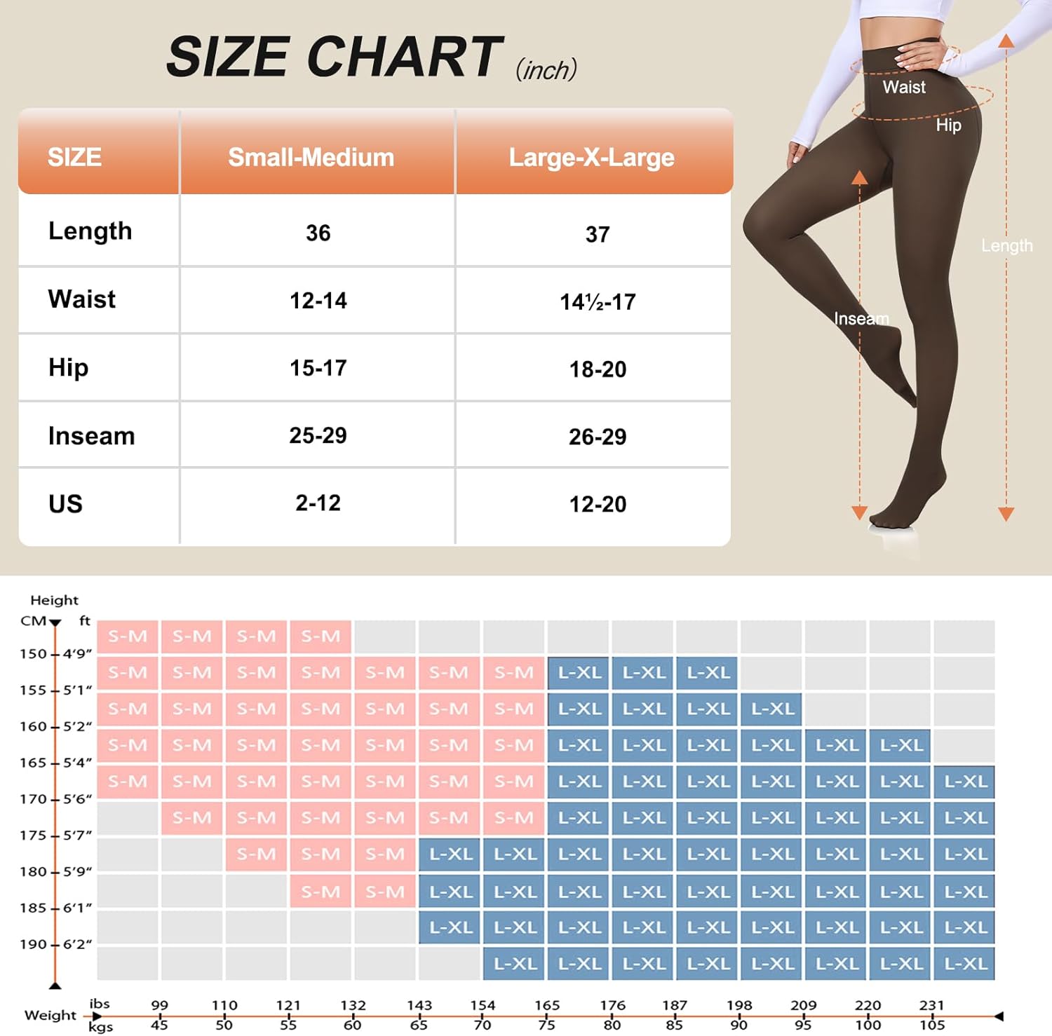 NEW YOUNG フリース裏地タイツ レディース - フェイク半透明暖かいパンティーストッキングレギンス 厚手防寒タイツ 冬用