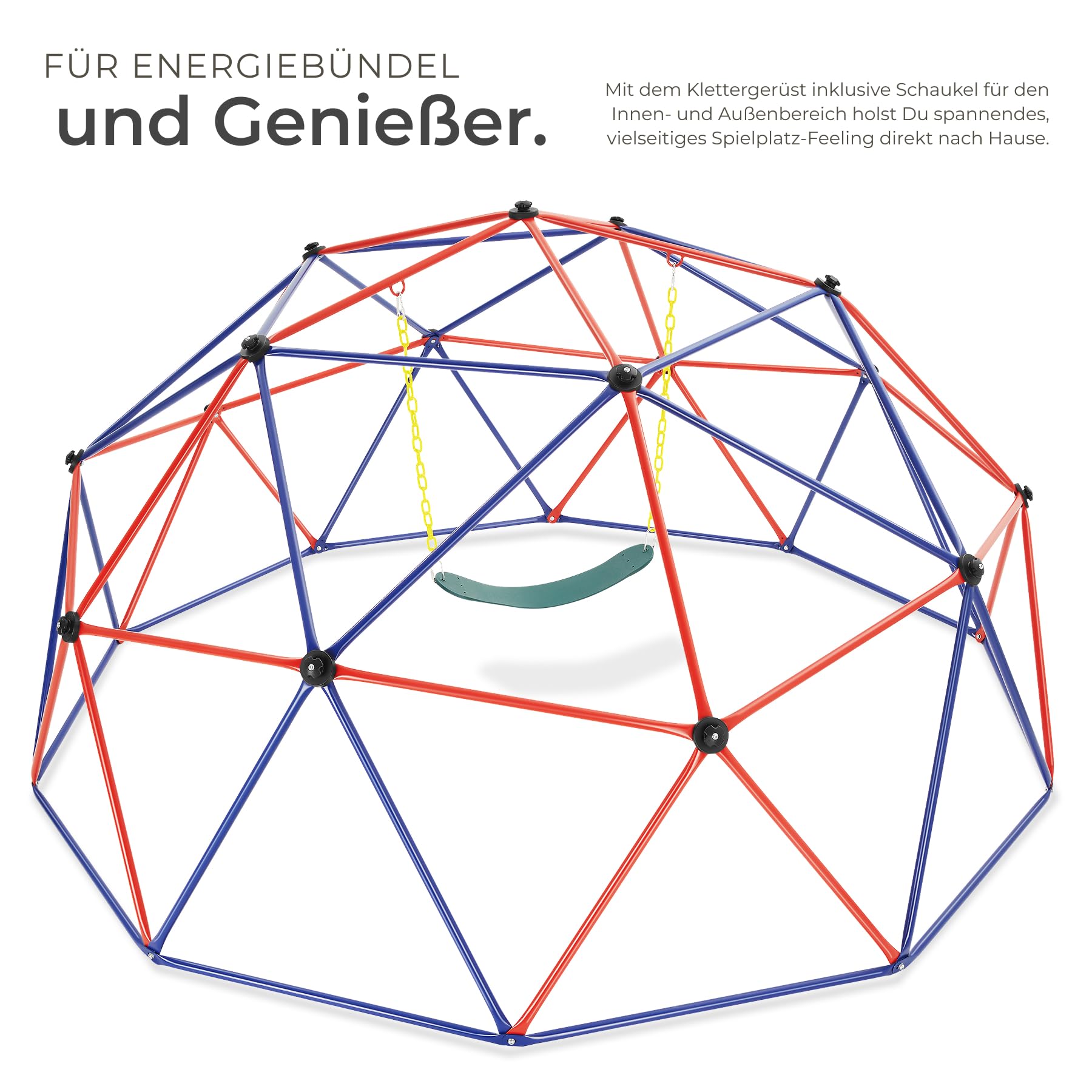 tectake® Klettergerüst mit Schaukel, Ø 305 cm, wetterfest, ab 3 Jahren, bis 200 kg belastbare Kinderspielgeräte, Spielplatz Kletteranlage, Gartenspielturm, Kinderspielplatz Geräte, bunt - mit Schaukel