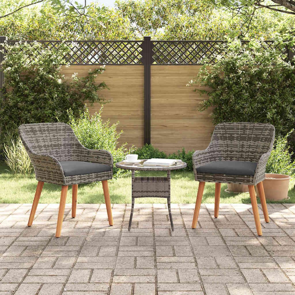 Chaises de jardin en polyrotin gris avec coussins (lot de 2) - 62,5x55x82 cm