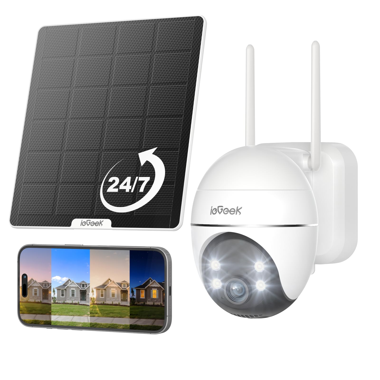 ieGeek 24/7 AOV Überwachungskamera Aussen mit Auto-Tracking, 2K 360° PTZ Kamera Solar mit 5W Solarpanel & 9000mAh Akku, 30m Farbnachtsicht, Camera Outdoor WLAN Kabellos mit Intelligente Erkennung, S7