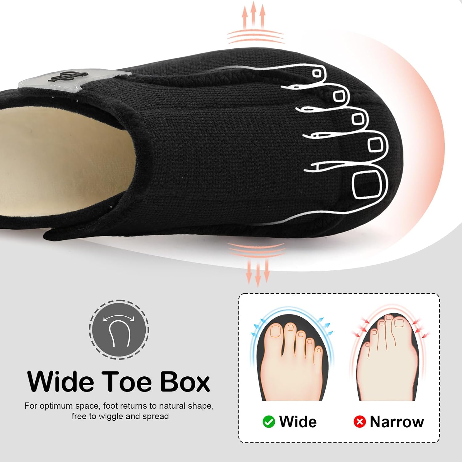 LeIsfIt Mens Slippers Wide Diabetic House Slippers Adjustable Slip On Warm Bedroom House Shoes for Edema Swollen Feet Indoor Outdoor Slipper - Image 4