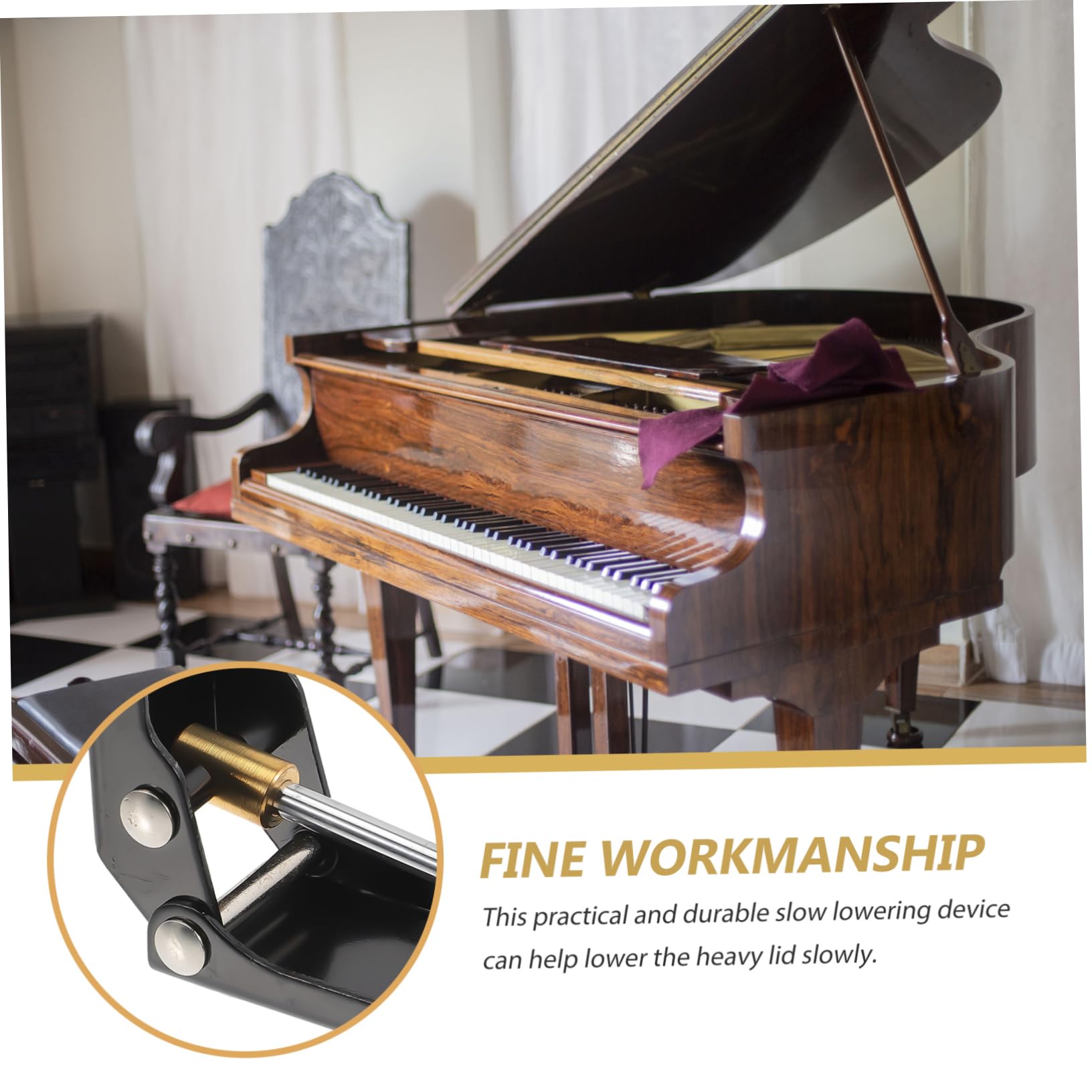 UKCOCO Dispositivo di Rallentamento in Metallo e Gomma ABS Nero per Prevenire Infortuni e Prolungare la Durata per Copertura Tastiera Pianoforte del Copri Pianoforte