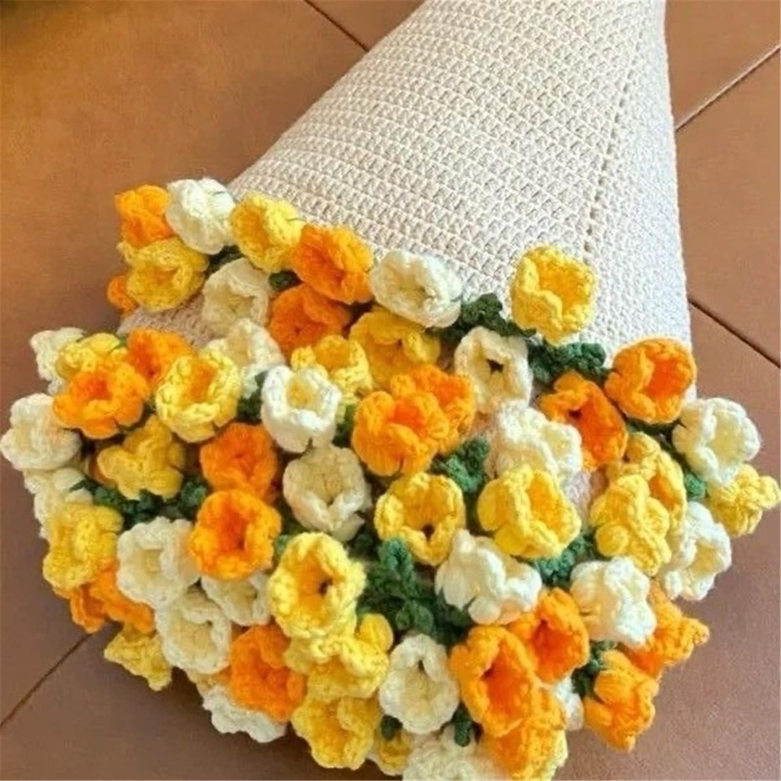Generico Coperta con bouquet di rose e lillà lavorata a mano - Filato floreale viola per la festa della mamma e San Valentino(Blue white cloth,Diameter 60cm)