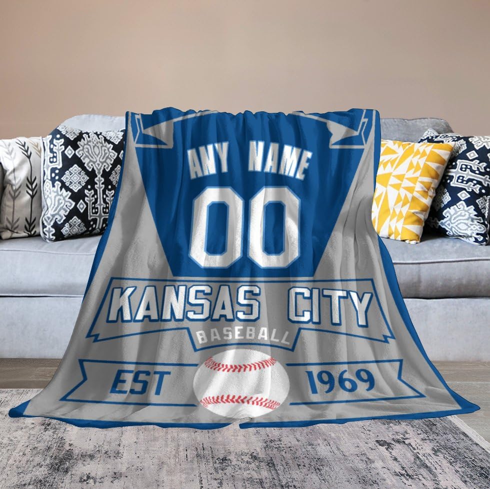 Tbovuin Custom Baseball City Blankets Personalized Printed Name Number Flannel Throw Blanket Baseball Decor Gift for Men Women - 30"x40", 40"x50", 50"
