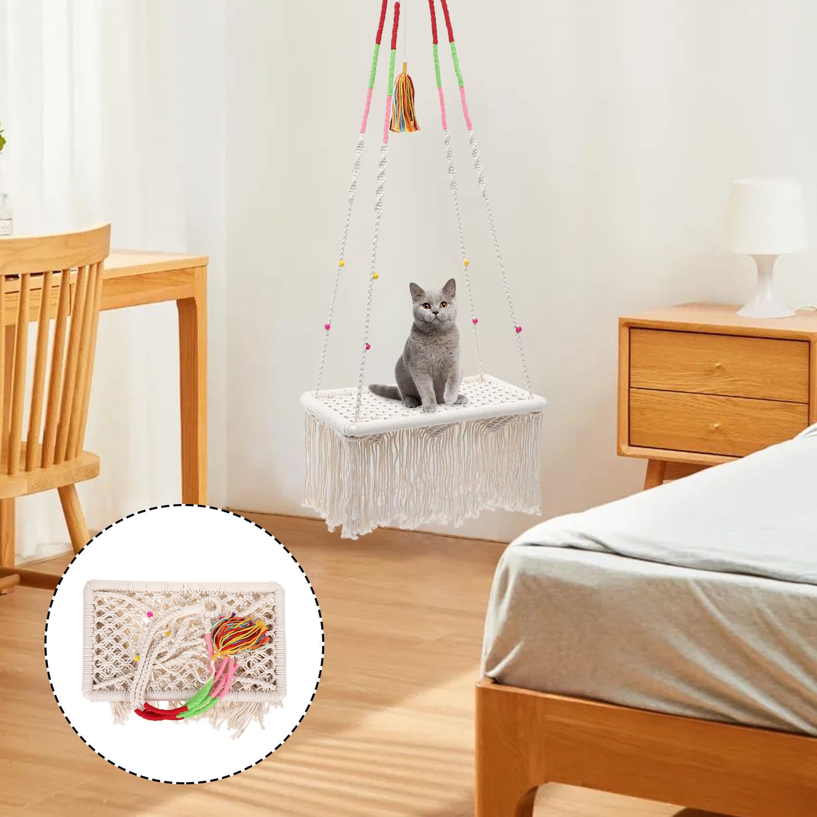 TOYANDONA Cuccia Sospesa per Gattini in Corda di Cotone, Stile Boho