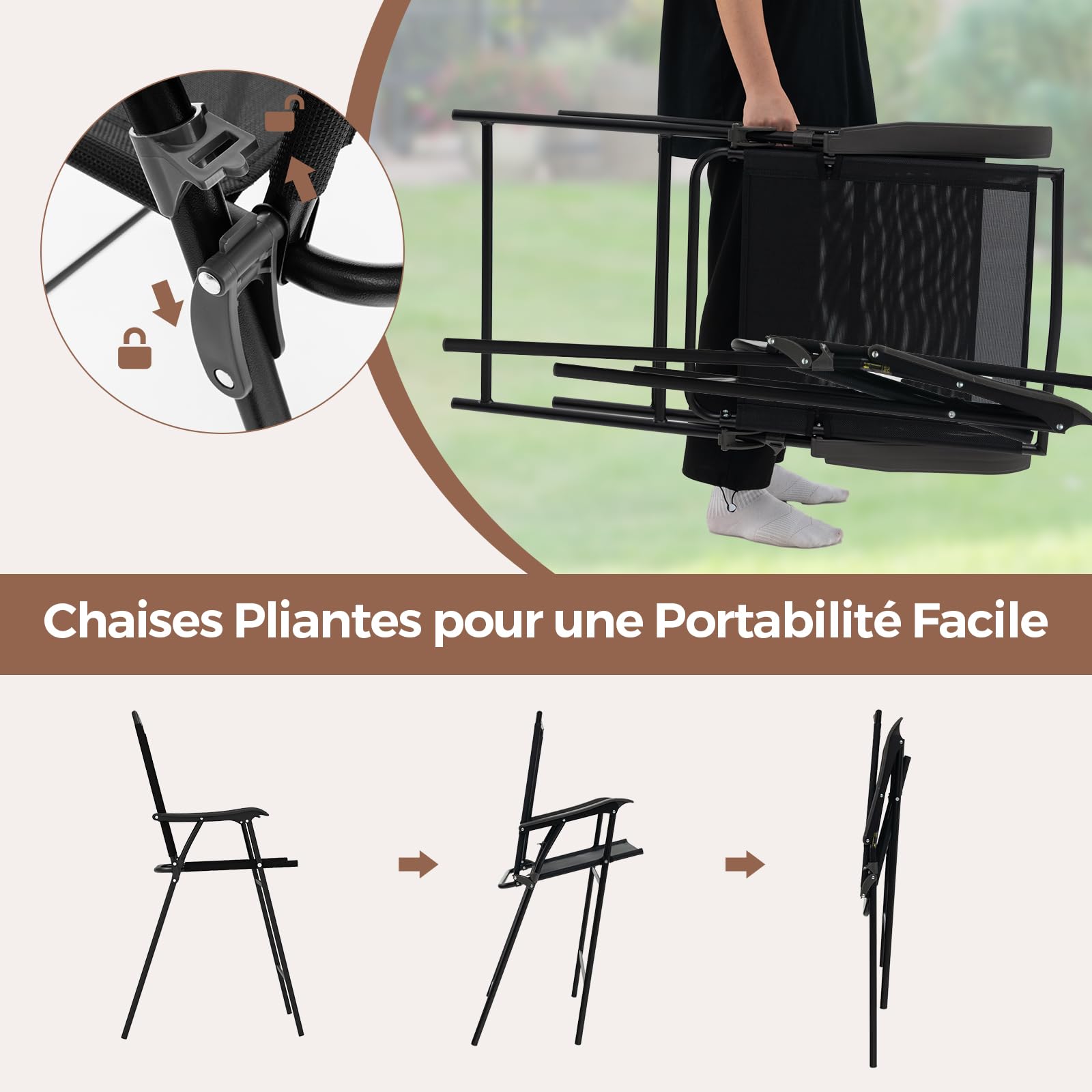 GIANTEX Ensemble Table et Chaise Bar, Mange Debout Extérieur 1 Table Haute en DPC 2 Chaises Bar Pliantes, Trou de Parasol de 42 mm, Ensemble Bistrot pour Jardin, Patio, Balcon, Noir
