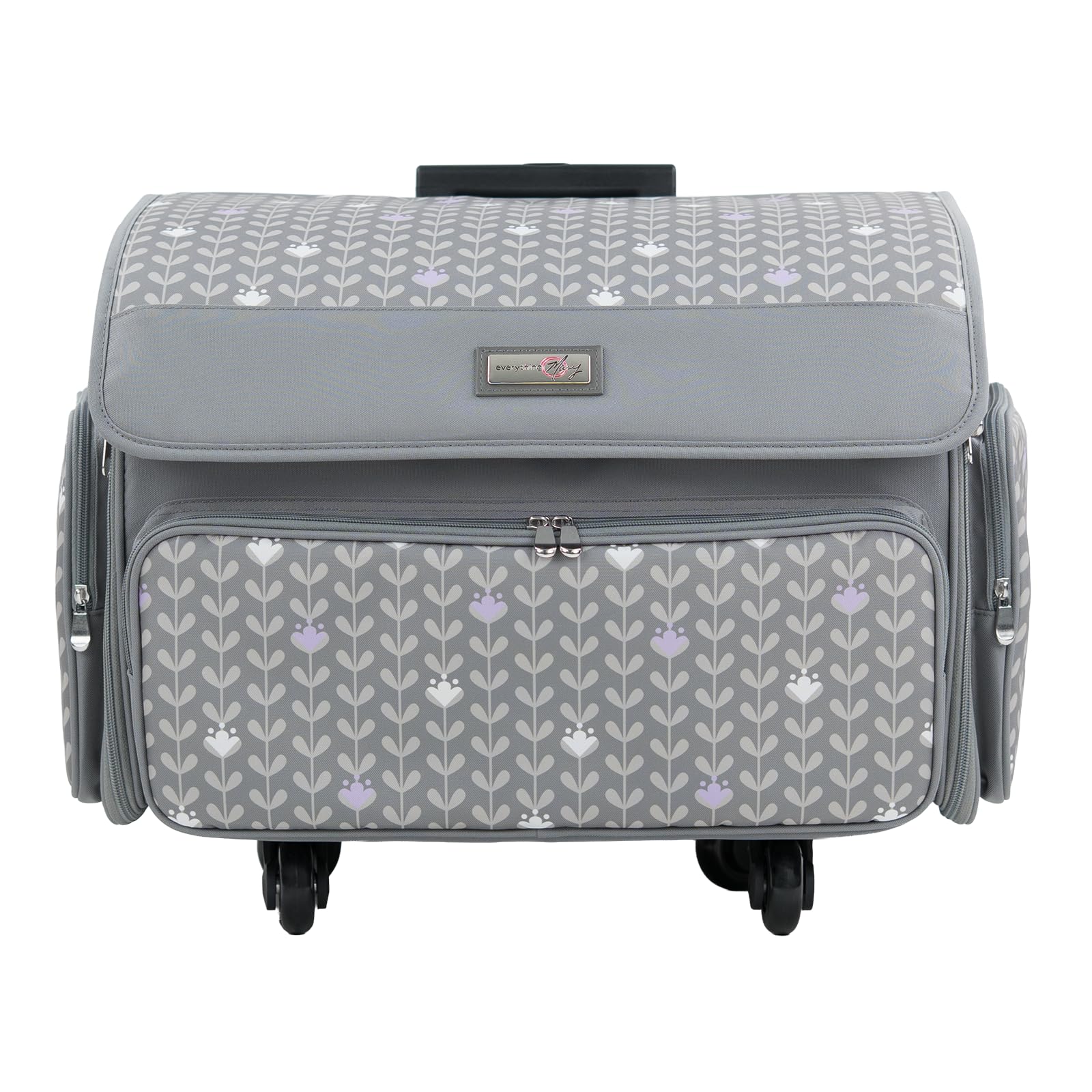 Photo 1 of Everything Mary XL Rolling Sewing Machine Case – Purple Floral Craft Bag with 4 Wheels – Collapsible Storage Organizer Compatible with Brother, Singer & Most Machines