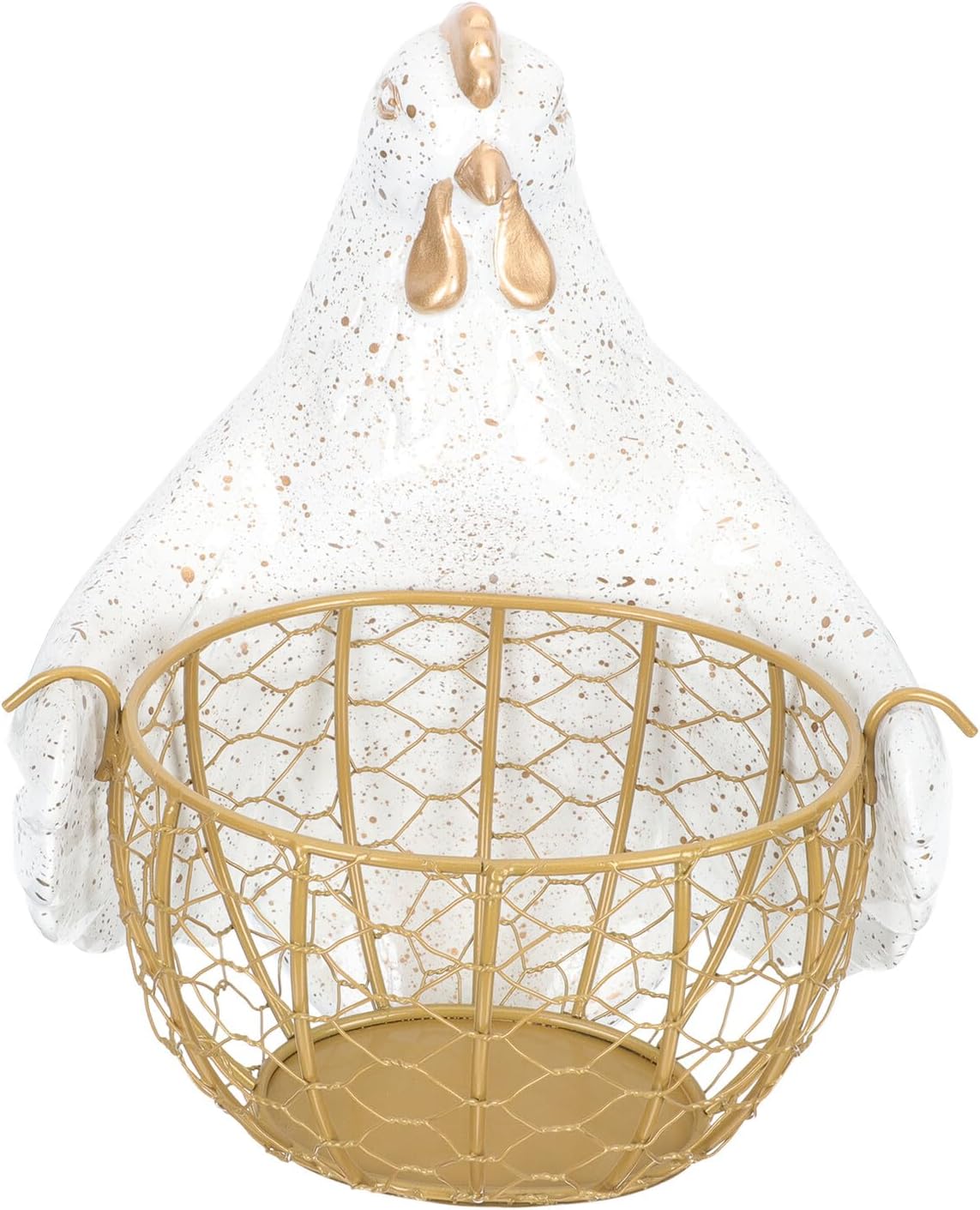 Creative Iron Egg Storage Basket Hen Shape Food Container White and Gold Metal Household Kitchen Organizer for Countertop and Pantry