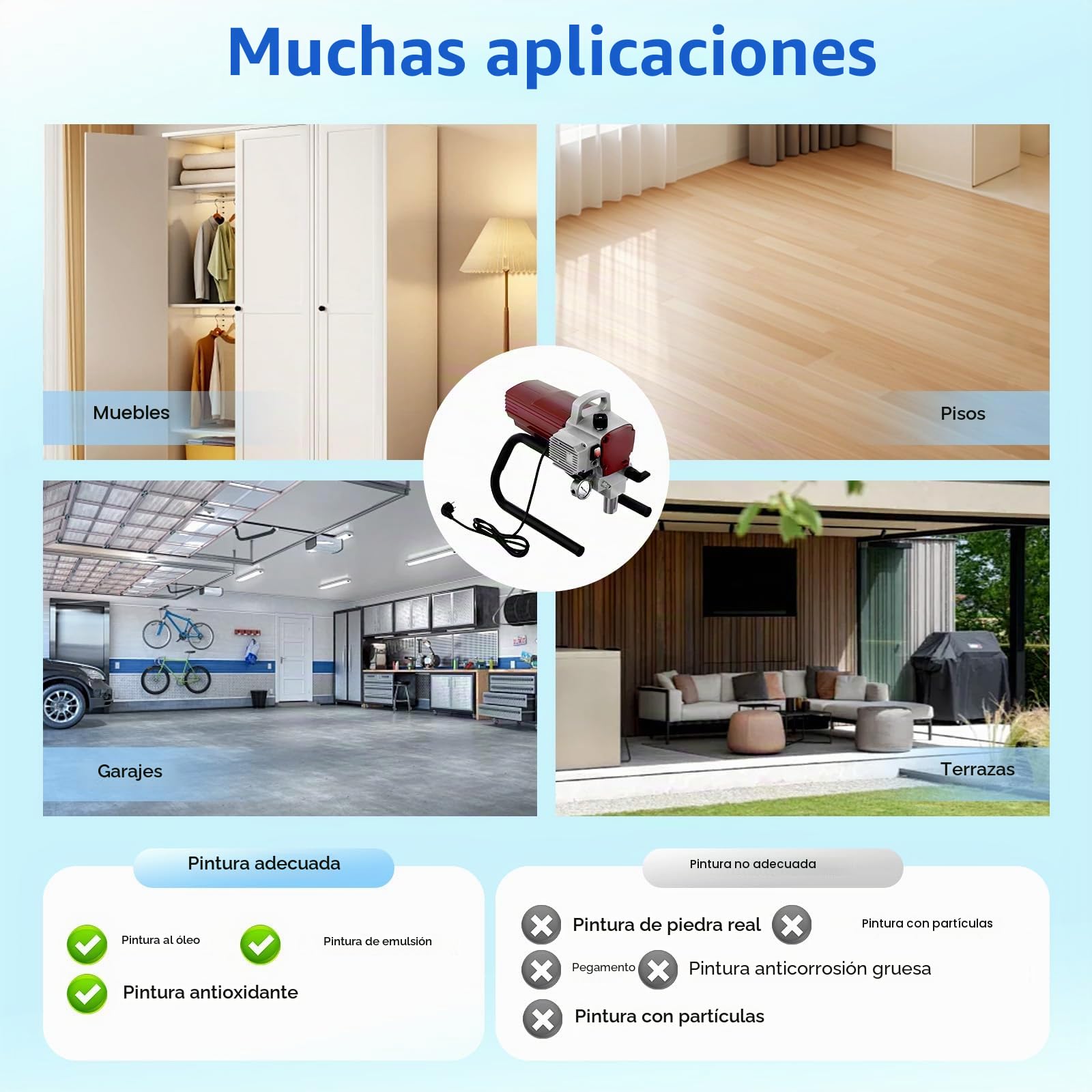 Pulverizador de pintura sin aire de 1800 W, 220 V, para todos los líquidos no granulares y fluidos, con boquilla, tubo pulverizador y barra de extensión