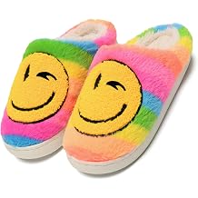 Smile Face Slippers for Women and Men, Retro Comfy Warm Soft Fuzzy Plush Slip-On House Shoes Funny Cute Happy Smile Home Winter Warmies Pillow Cloud Memory Foam Fluffy Slipper for Indoor & Outdoor