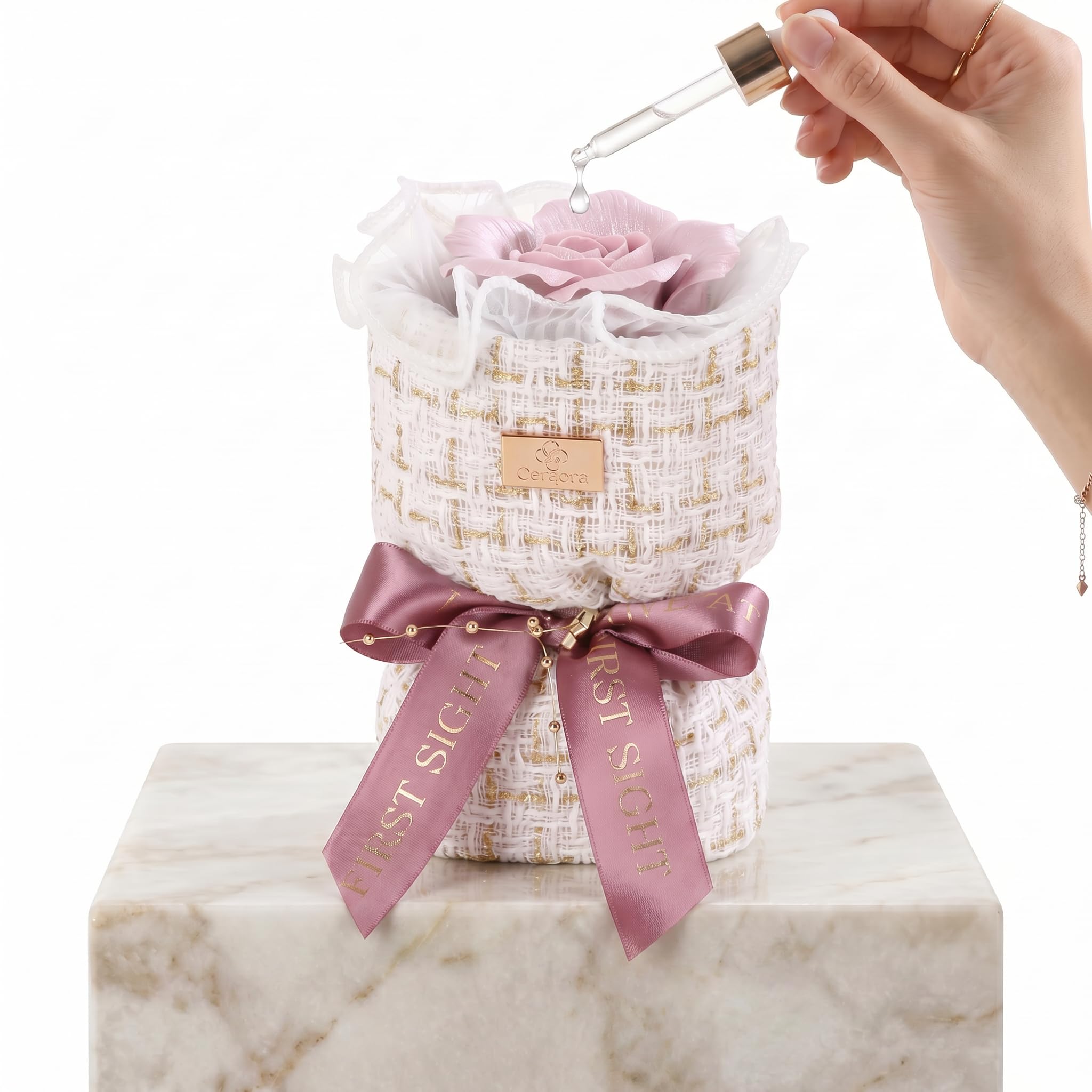 Graduation Gifts - Purple Ceramic Rose Bouquet - Handmade Eternal Flower Diffuser, Luxury Gift Box for Graduation, Daughter, Girlfriend, Friends, Birthday Gifts for Women，College Dorm Decor