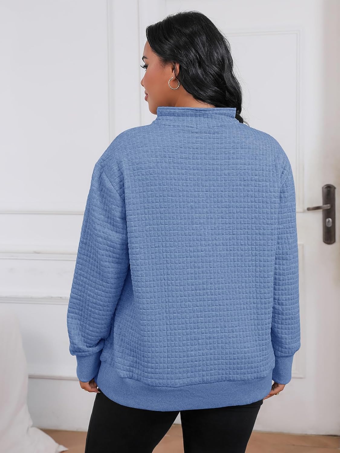 Plus Size Sweatshirts For Women Half Zip Long Sleeve Casual Fall Pockets Pullover Oversized Drop Shoulder Top - Image 5