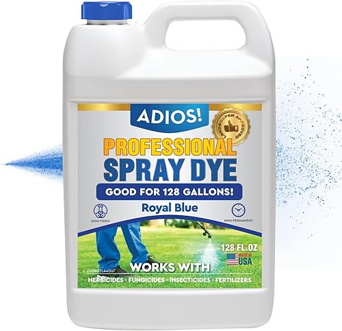 Marcador profesional de tinte en aerosol azul, hace un indicador de 250 galones para el cuidado del césped y el césped, seguro para mezclar (1 galón)