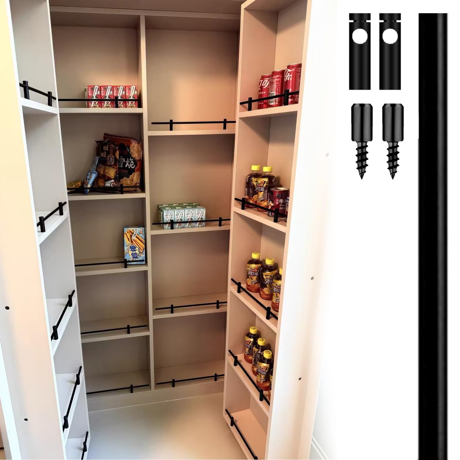 Gallery Rail Kit for Shelves 60 inches 64 inches 66 inches, Brushed Gold Aluminum Alloy Shelf Guard Rail, Tipping Rail Kits Guard Fence Black(Black,60inch/152.4cm)