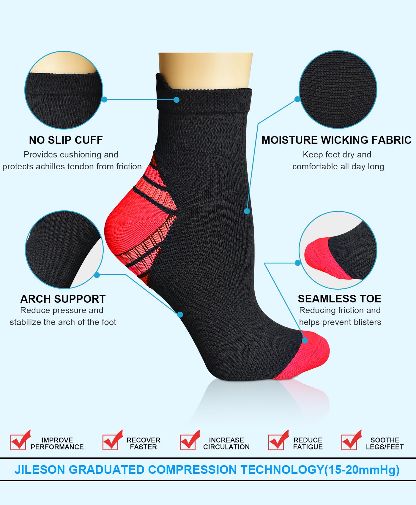 8 Pares Calcetines de Compresión Tobilleros Hombre Mujer Fascitis Plantar Medias Compresion para Soporte el Arco Deporte Trail Running Ciclismo Senderismo Verano Cortos Transpirables