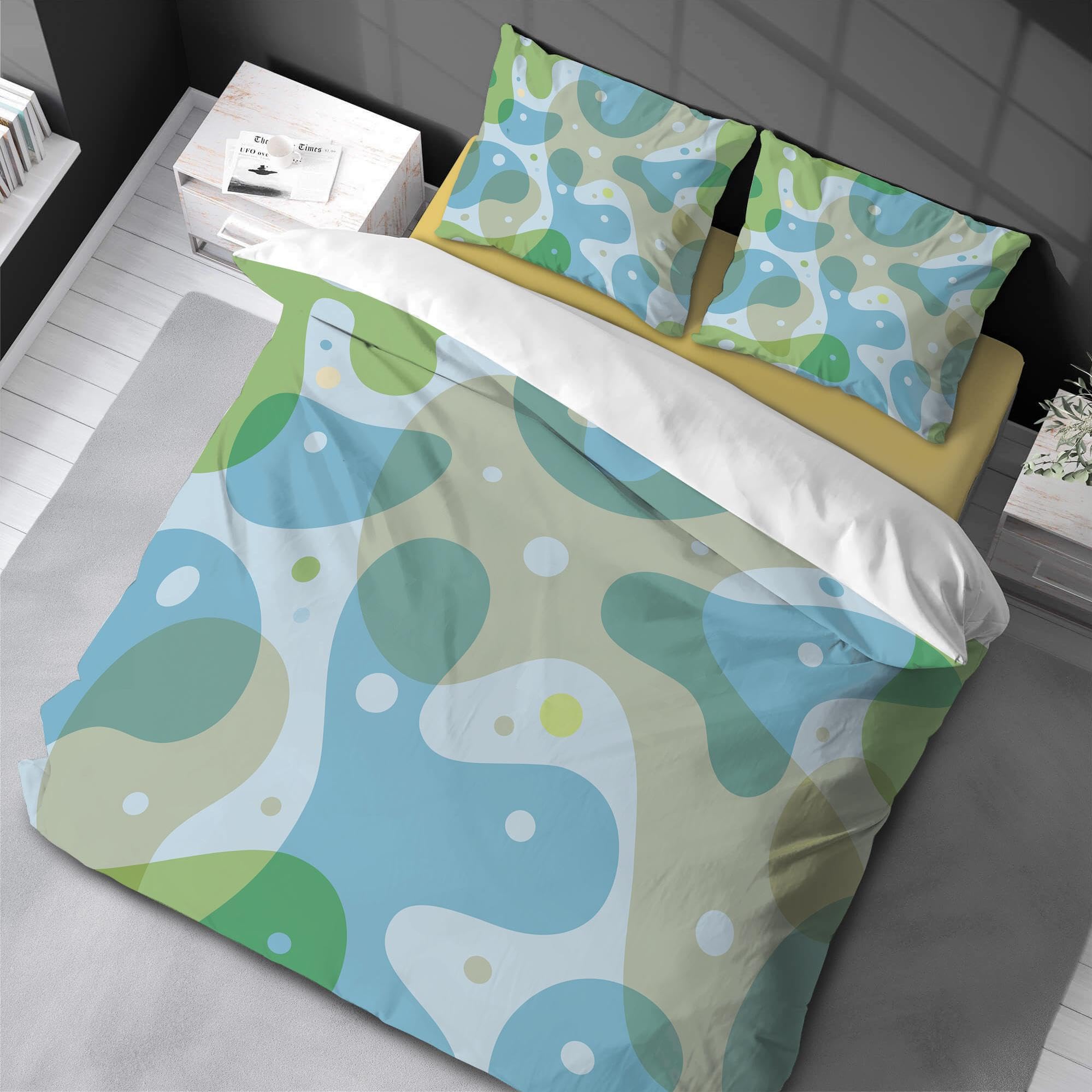 Parure de lit douce imprimé vert bleu avec housse de couette 220 x 240 cm