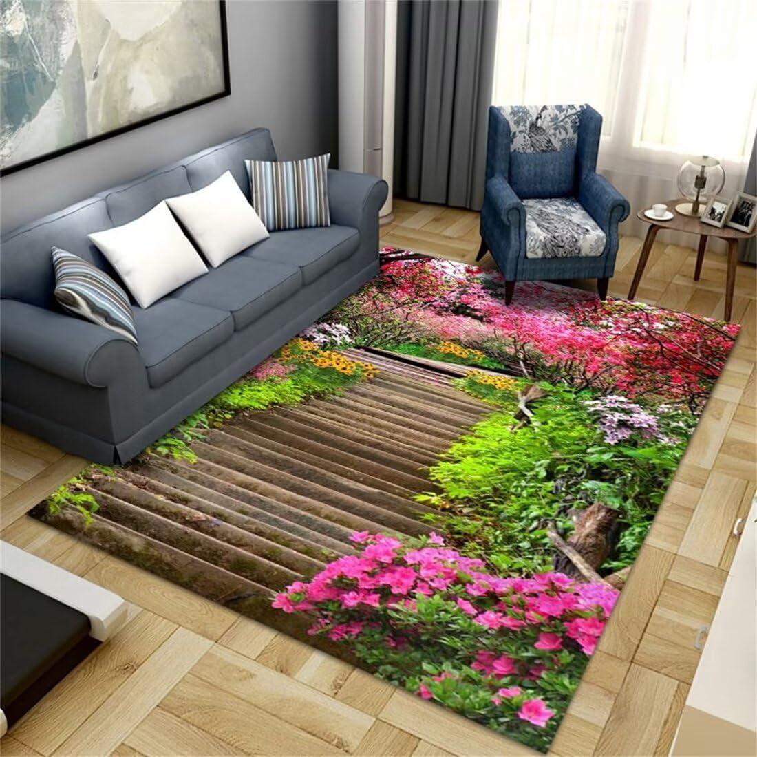 Tappeto Per Cameretta Tappeto Gaming Gli accessori per il soggiorno con motivo a paesaggio verde sono facili da curare e durevoli Tappeto Scendiletto Camera Da Letto 70X140CM